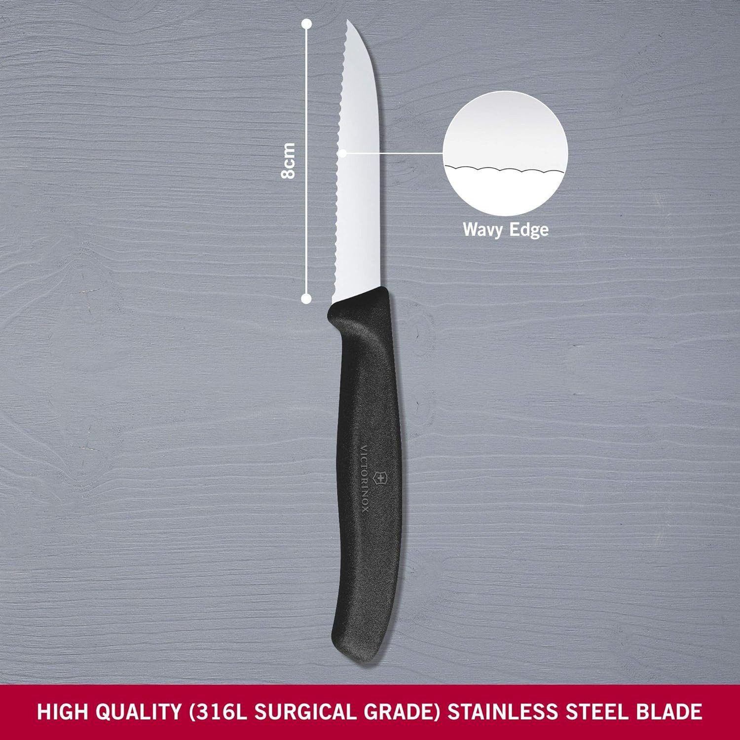 Victorinox Gemüsemesser Swiss Classic Gemüsemesser mit Wellenschliff, 6 cm Klinge, Extra scharf, robuster Kunststoff-Griff, spülmaschinengeeignet