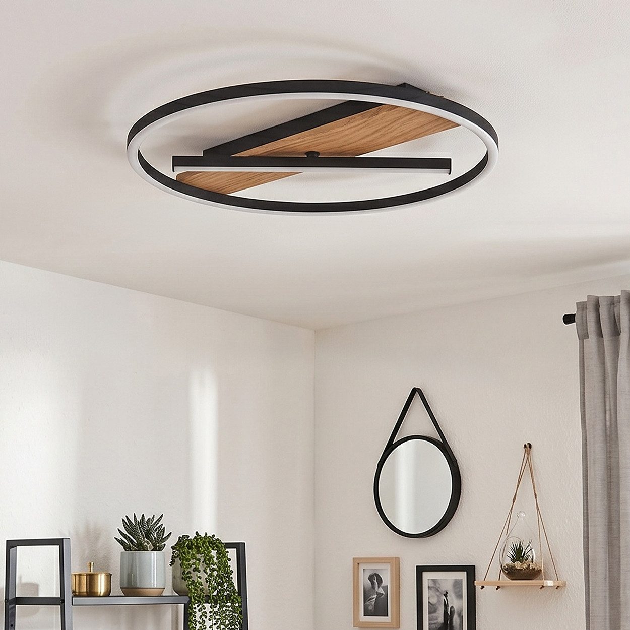 hofstein Deckenleuchte Deckenlampe aus Metall/Kunststoff in Schwarz/Holzoptik/Weiß, ohne Leuchtmittel, verstellbare Leuchte im Boho-Design, 24 Watt, 2900 Lumen