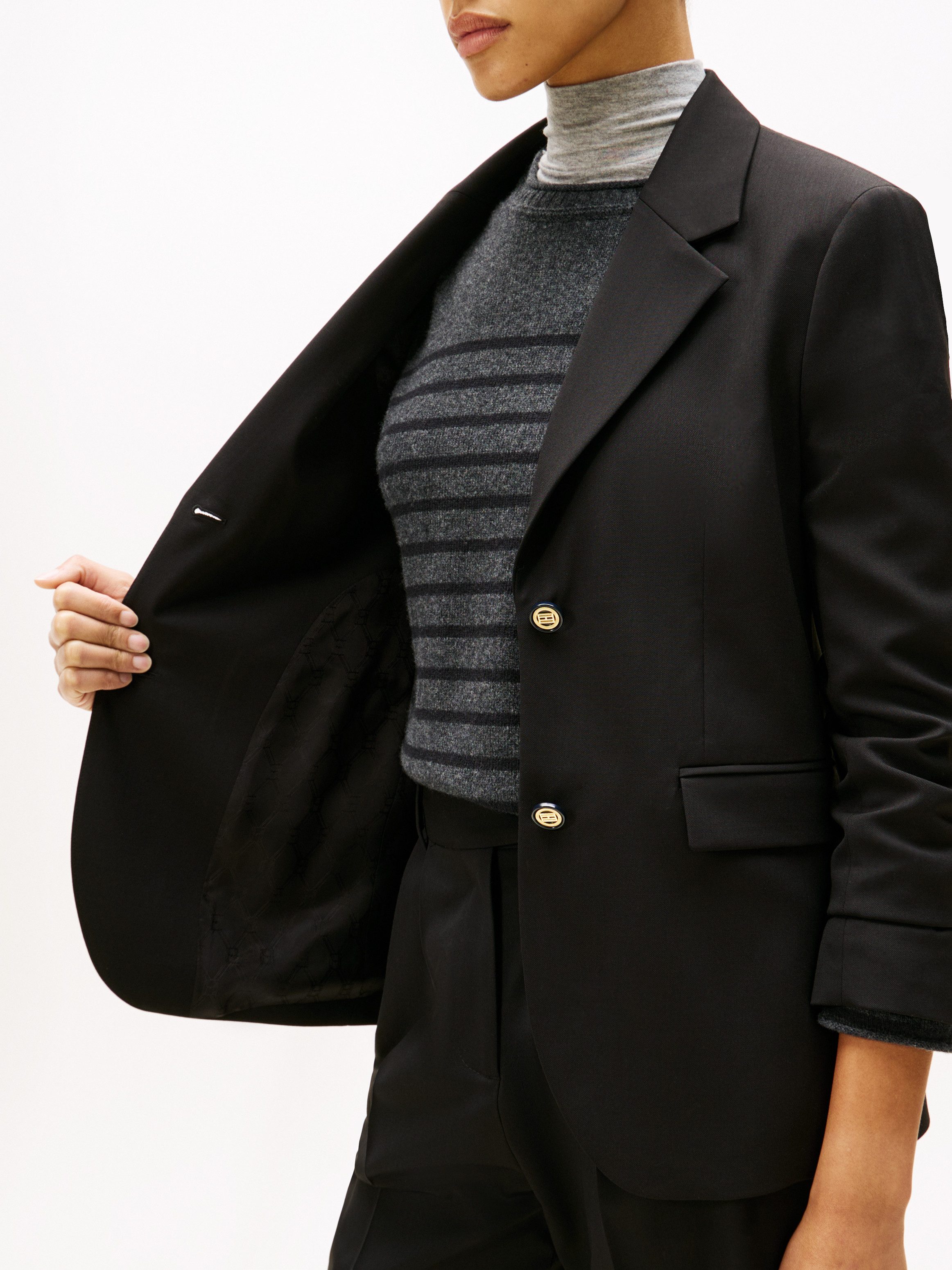Tommy Hilfiger Longblazer TIMELESS WOOL REG STRT SB BLAZER mit Wolle