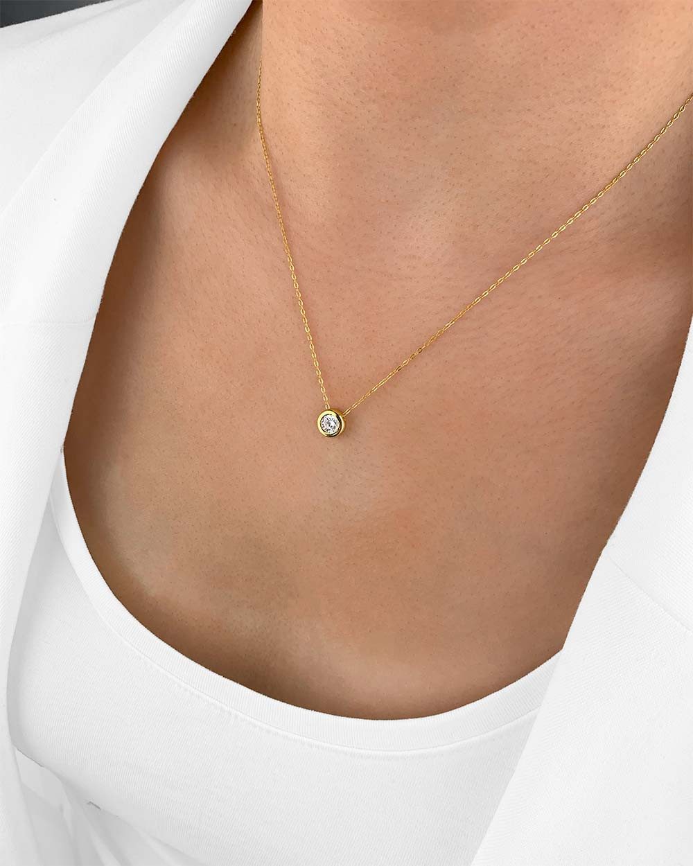 DANIEL CLIFFORD Kette mit Anhänger 'Una' Damen Halskette Silber 925 14k vergoldet Solitär Anhänger (inkl. Verpackung), vergoldete Halskette Collier 45cm mit run – Bild 3 von 5