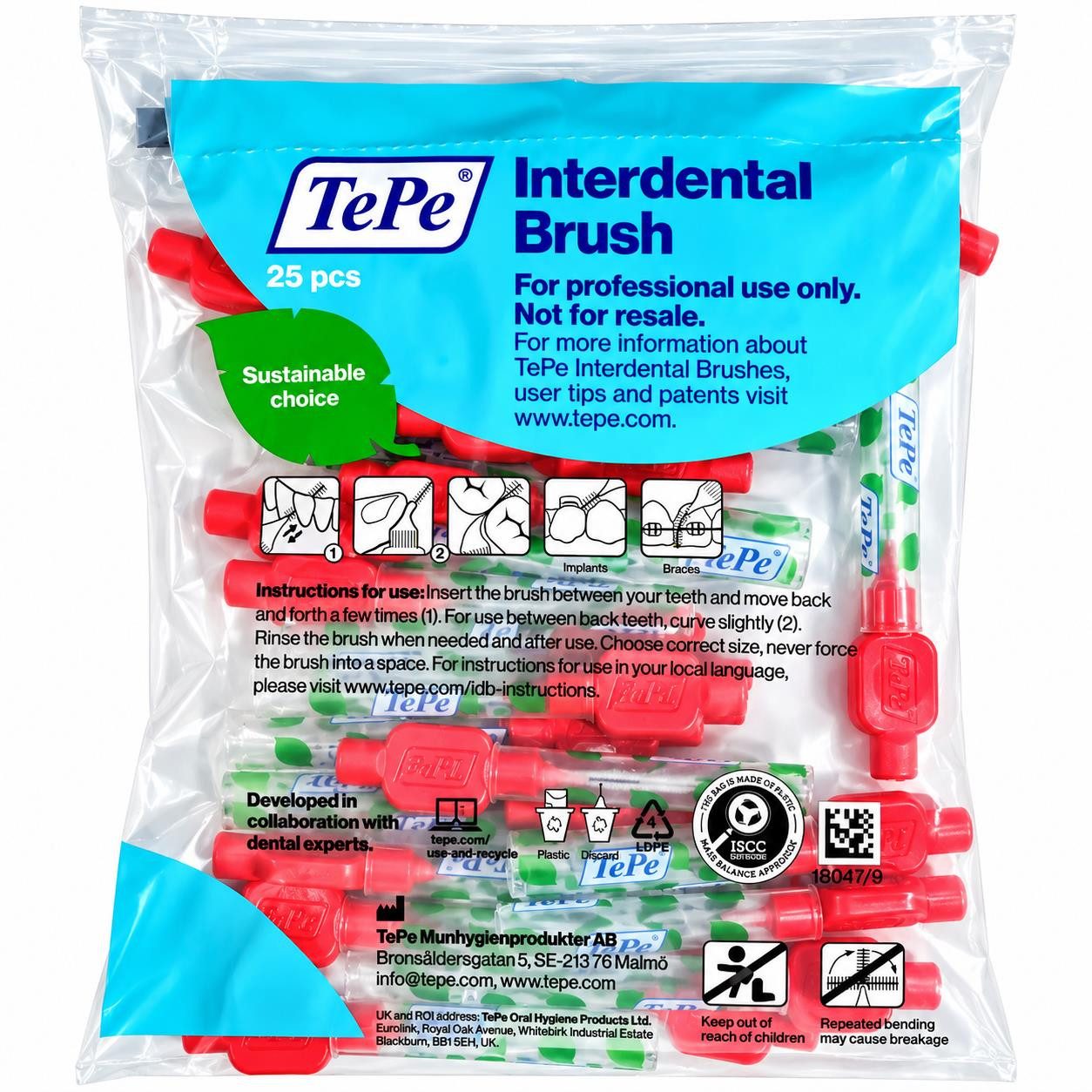 TePe Interdentalbürsten 25x TePe Original Interdentalbürsten 0,5mm rot - Multipack