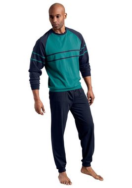 le jogger® Pyjama Schlafanzug für Herren im Doppelpack (Packung, 4 tlg., 2 Stück) in langer Form mit aufgesetzten Streifen