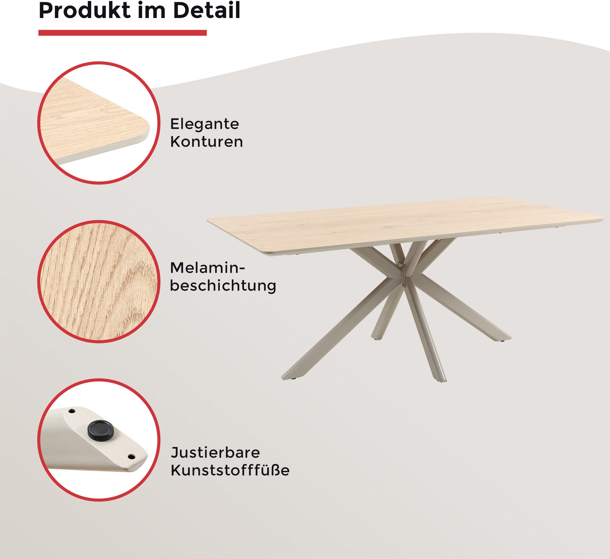 Duo Collection Esstisch Tisch Livia (1-St), Melaminbeschichtung, Cashmere Farben