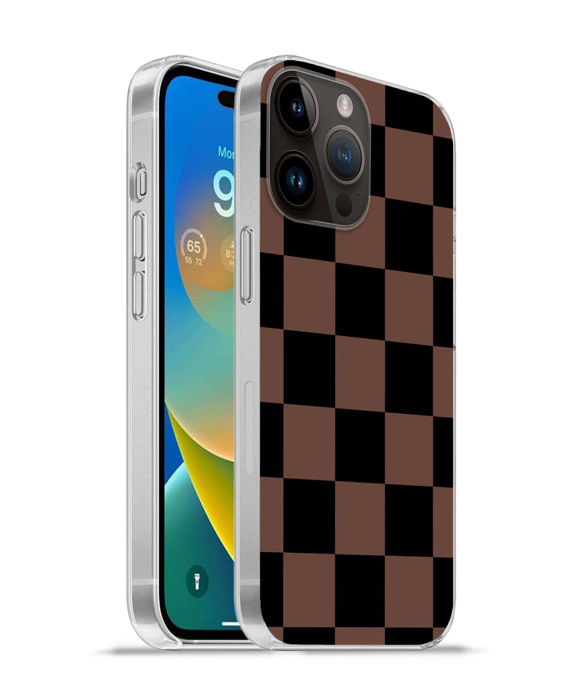 MuchoWow Handyhülle für Apple iPhone 14 Pro Max Schachbrettmuster - Braun - Schwarz - Blöc, Smartphone-Bumper, Print, Handy Schutzhülle Dünn