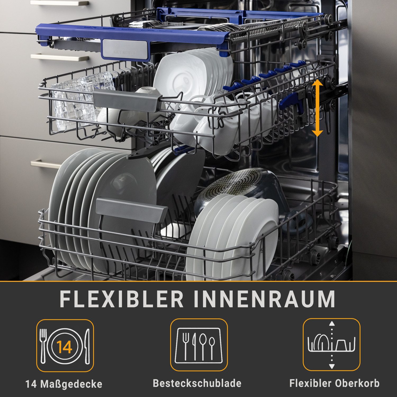 KKT KOLBE vollintegrierbarer Geschirrspüler DW60VI, 9,5 l, 14 Maßgedecke, 60cm / Vollintegriert / AquaStop / 7 Programme / 14 Maßgedecke – Bild 3 von 5