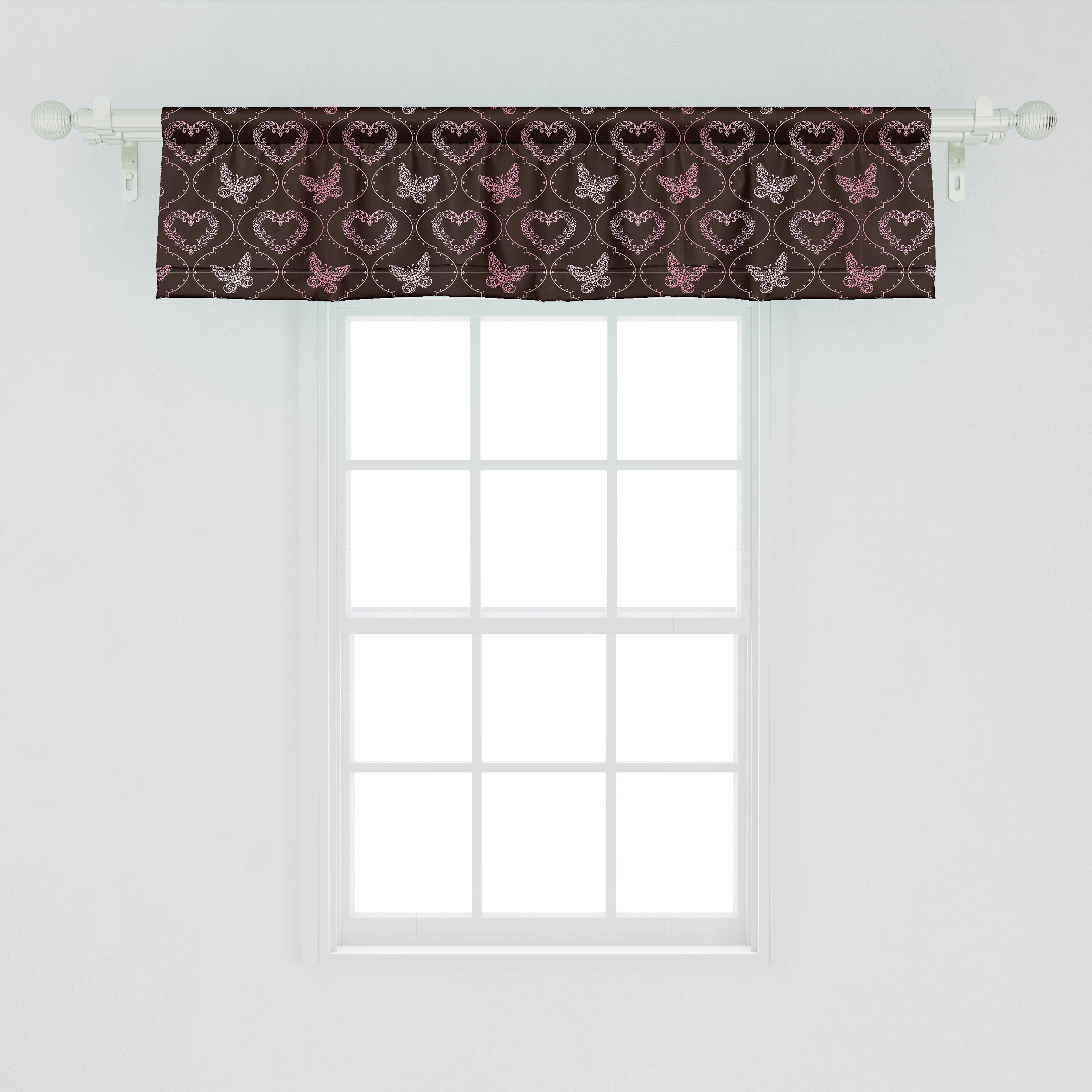 Volant Abakuhaus, für Dekor Stangentasche, Damast Vorhang Scheibengardine Küche Microfaser, mit Schlafzimmer Schmetterlings-Herzen Blumen Rosa
