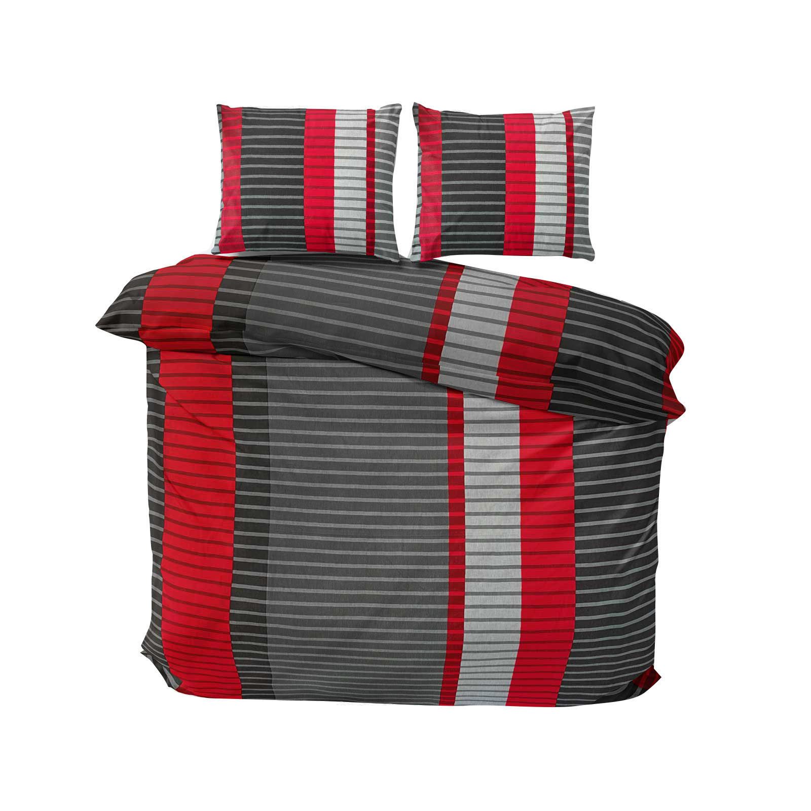 CLASS HOME COLLECTION Bettwäsche Renforce Bettbezug 135x200 155x200 200x200 200x220 Wind Rot, 100% Baumwolle, 3 teilig, 100% Baumwolle, angenehmes Hautgefühl, gestreift, modern, rot