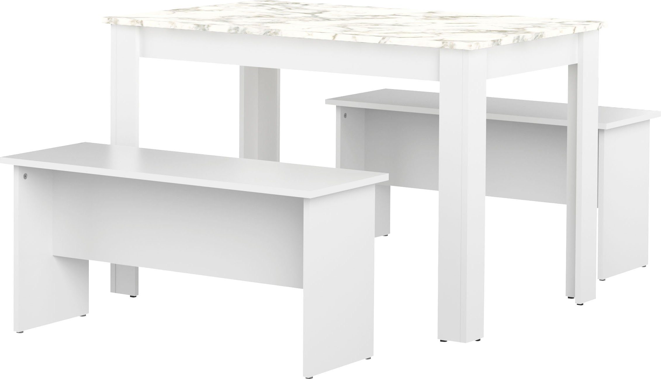 Esstisch mit (3-St), bestehend tlg einem Sitzbänken zwei Set, TemaHome aus 3 Nice weiß/marmor Esstisch