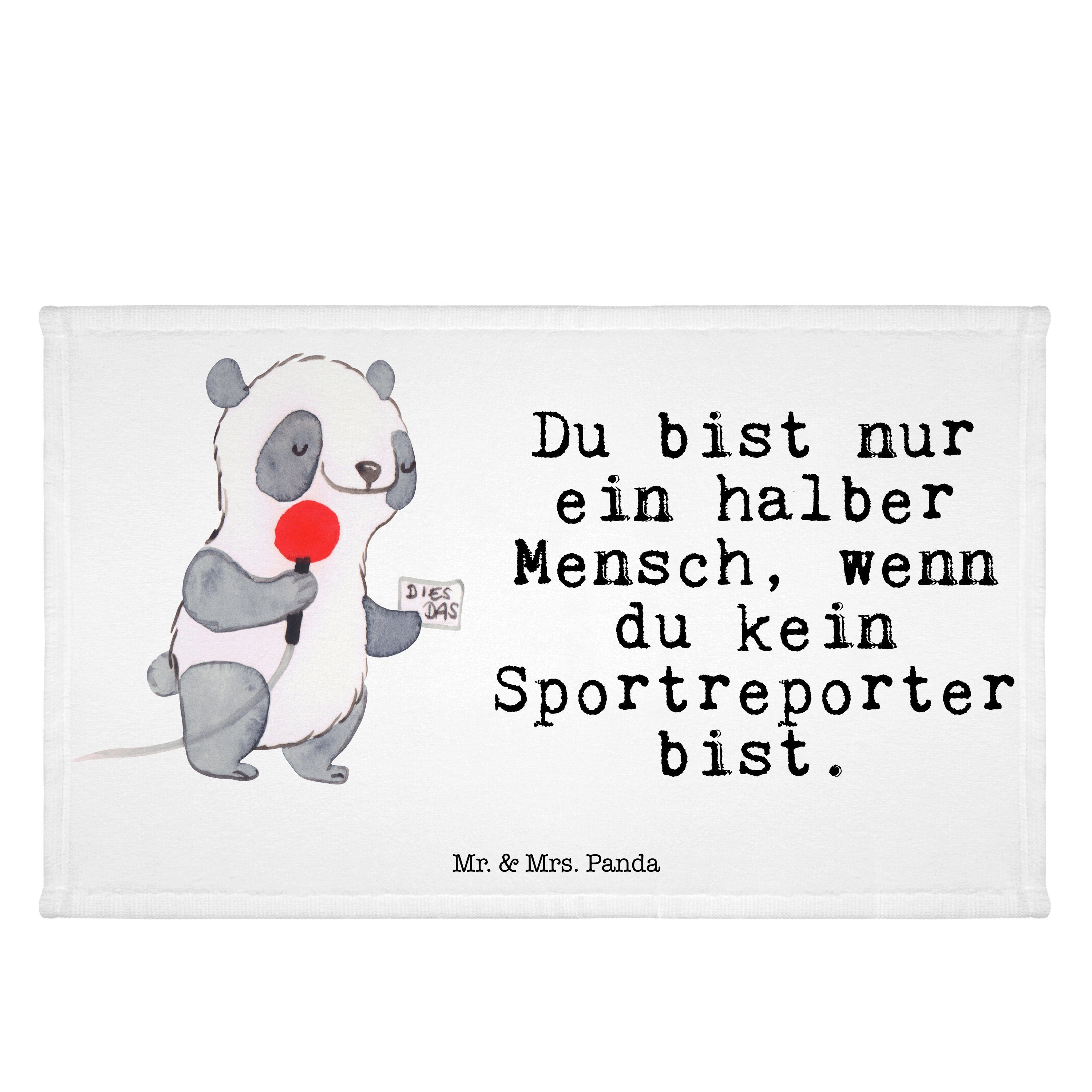 Mr. & Mrs. Panda Handtuch Sportreporter mit Herz - Weiß - Geschenk, Schenken, Kollege, Frottier, (1-St)