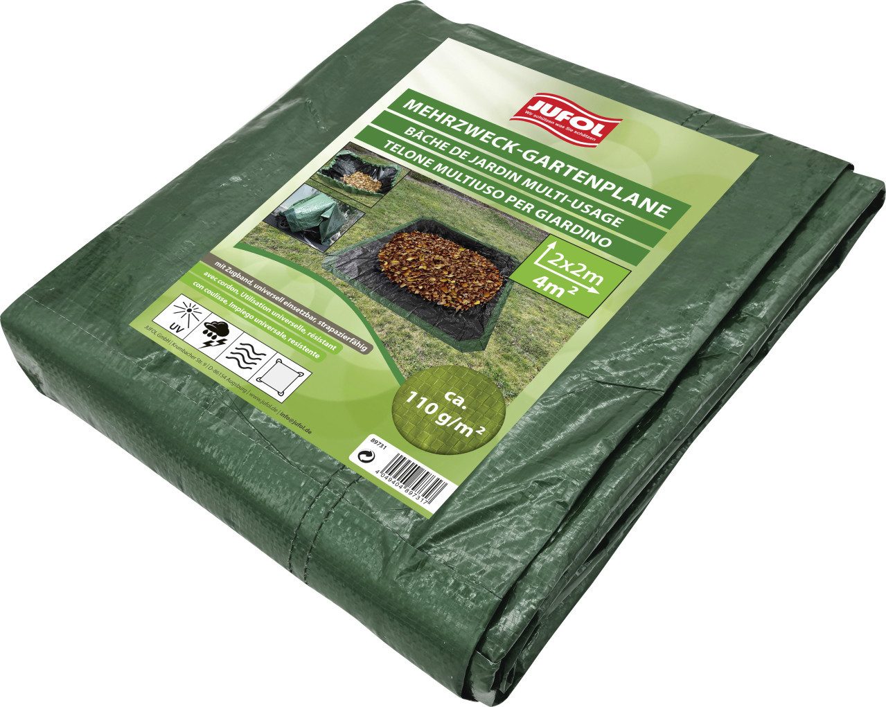 Jufol Gartenmöbel-Schutzhülle Jufol Abdeckplane 2 x 2 m = 4 m² - 110 g/m² grün