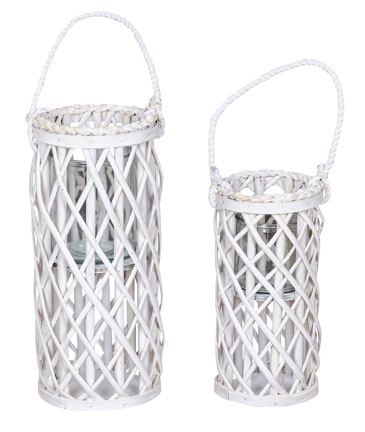 Levandeo® Kerzenlaterne, 2er Set Laterne Windlicht H40cm H31cm Weiß Holz We günstig online kaufen