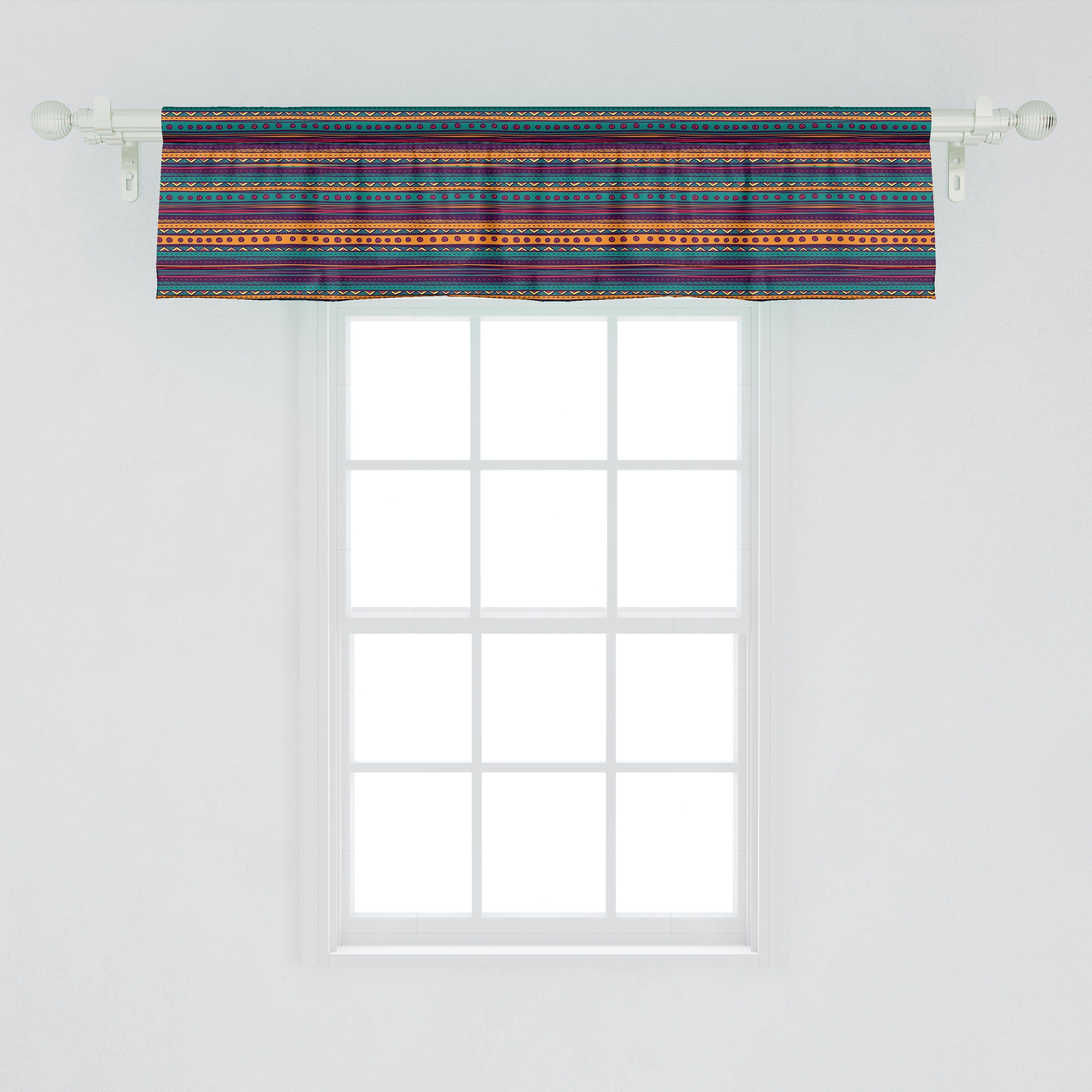Scheibengardine Vorhang Volant für Küche mit Abakuhaus, Schlafzimmer Retro Stangentasche, Microfaser, Gestreift Kunst Dekor Aztec