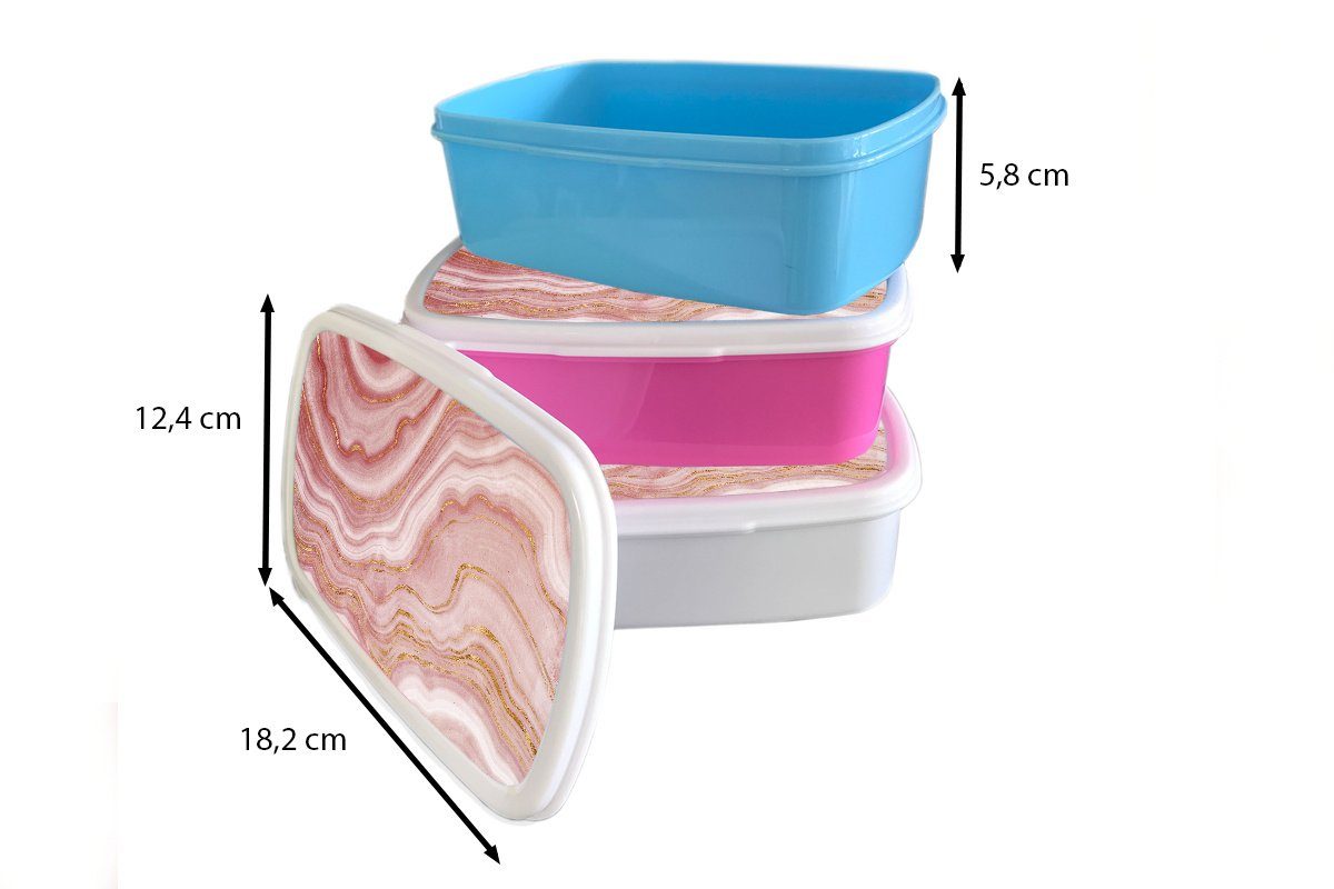 Marmor Jungs und für Kunststoff, Mädchen - Lunchbox Kinder (2-tlg), - MuchoWow Gold weiß Rosa, Brotbox Erwachsene, für Brotdose, und