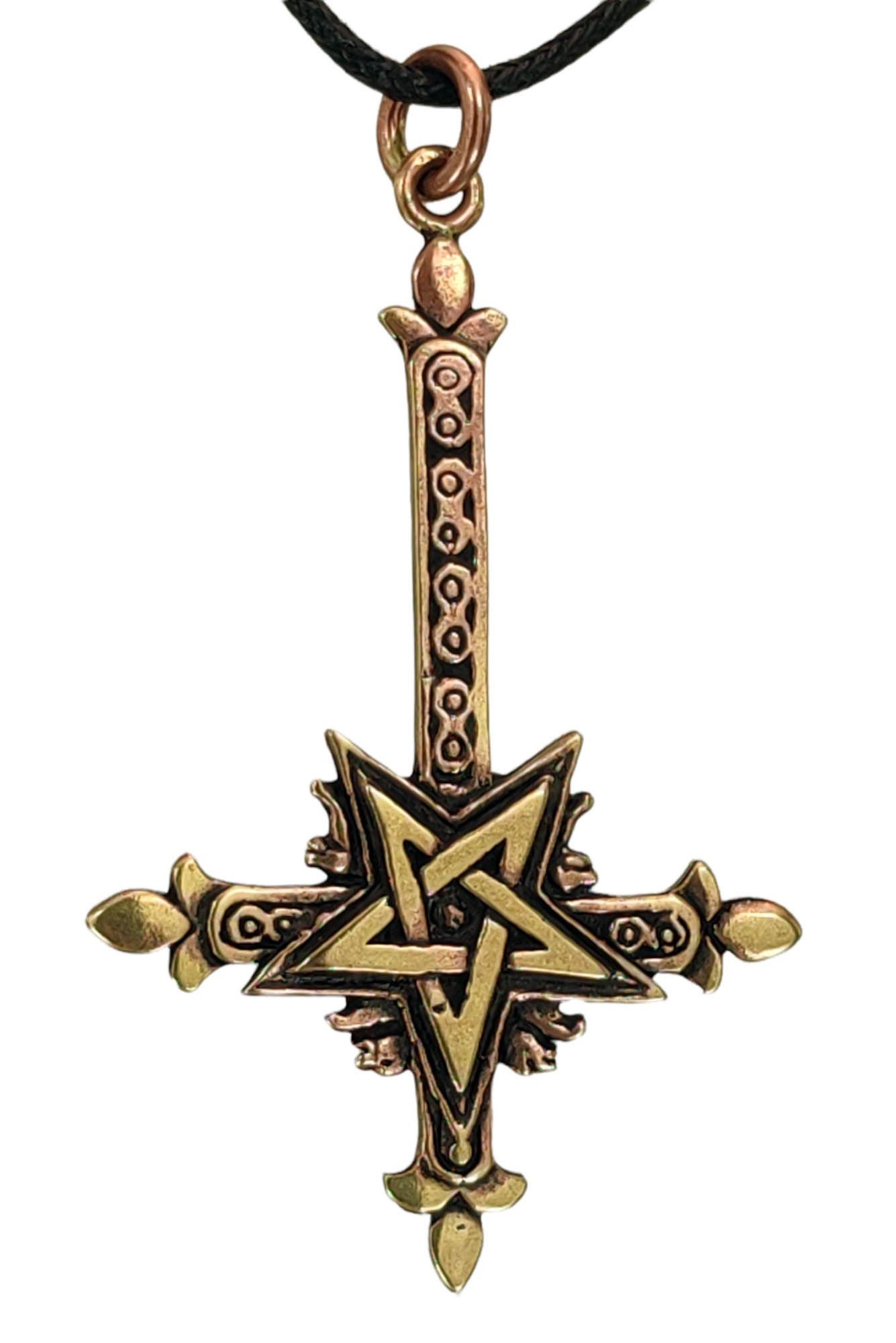 Kettenanhänger umgedrehtes Kreuz Bronze Anhänger Satan Satanist Teufel Satanskreuz