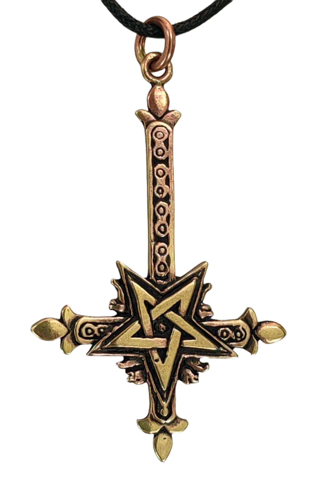 Band Kreuz mit Pentagramm Anhänger Bronze versilbert incl 
