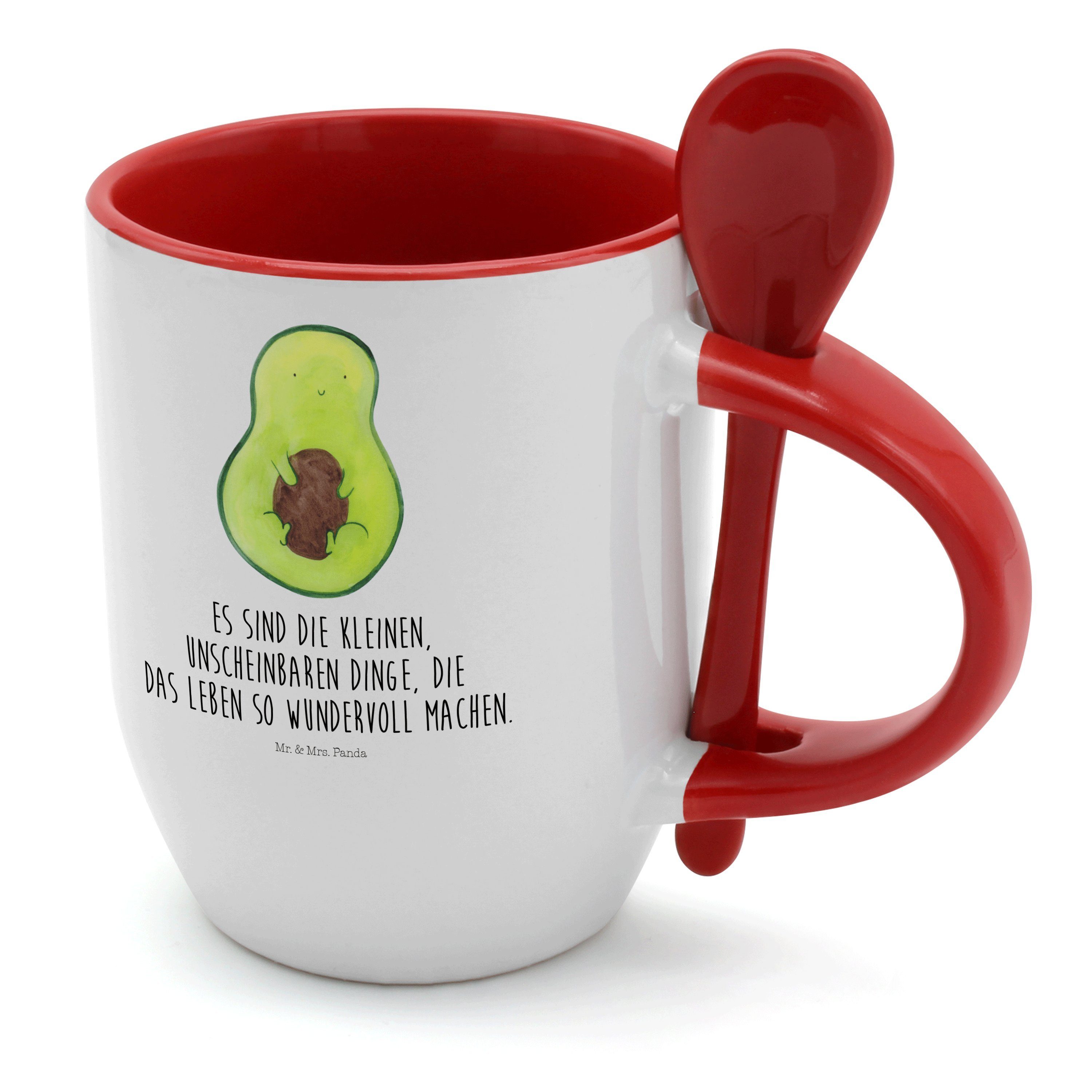 Mr. & Mrs. Panda Tasse Avocado mit Kern - Weiß - Geschenk, Tassen, Kaffeetasse, Tasse mit Lö, Keramik | Tassen