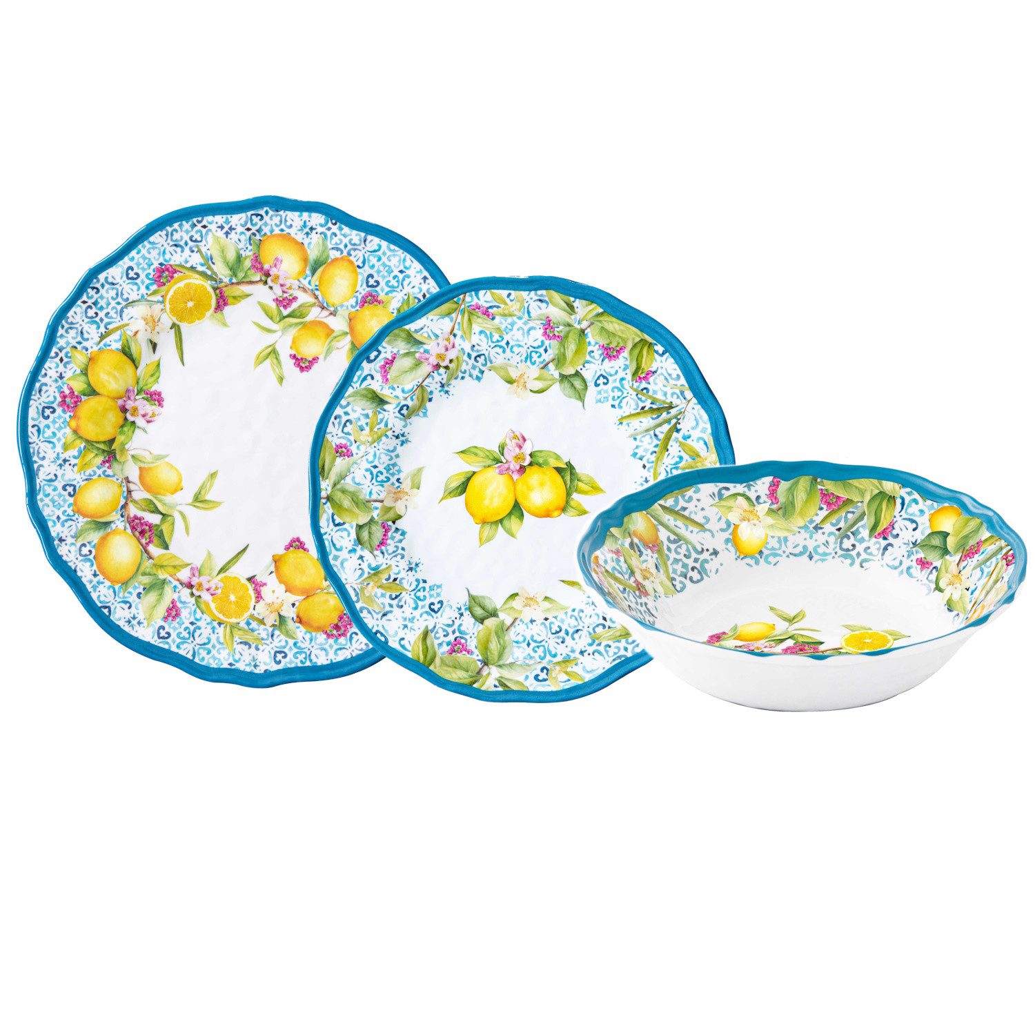 EasyLife Kombiservice Ischia, Melamin, Spülmaschinengeeignet, Mehrfarbig, Zitronen, H: 1.5cm