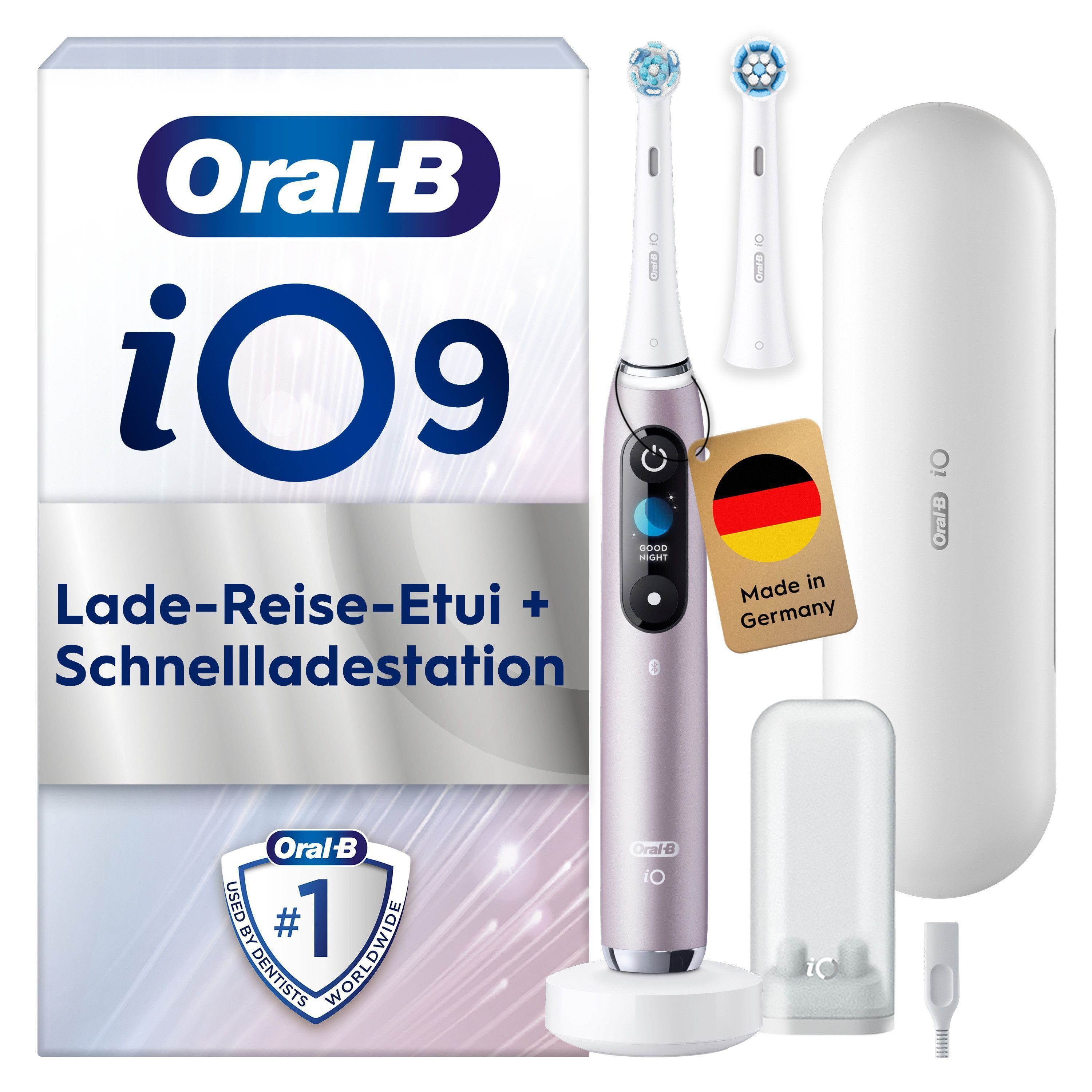 Oral-B Elektrische Zahnbürste Oral-B iO Series 9, Aufsteckbürsten: 2 St., 2 Aufsteckbürsten, 7 Putzmodi für Zahnpflege, 3D-Analyse, Farbdisplay & Lade-Reiseetui