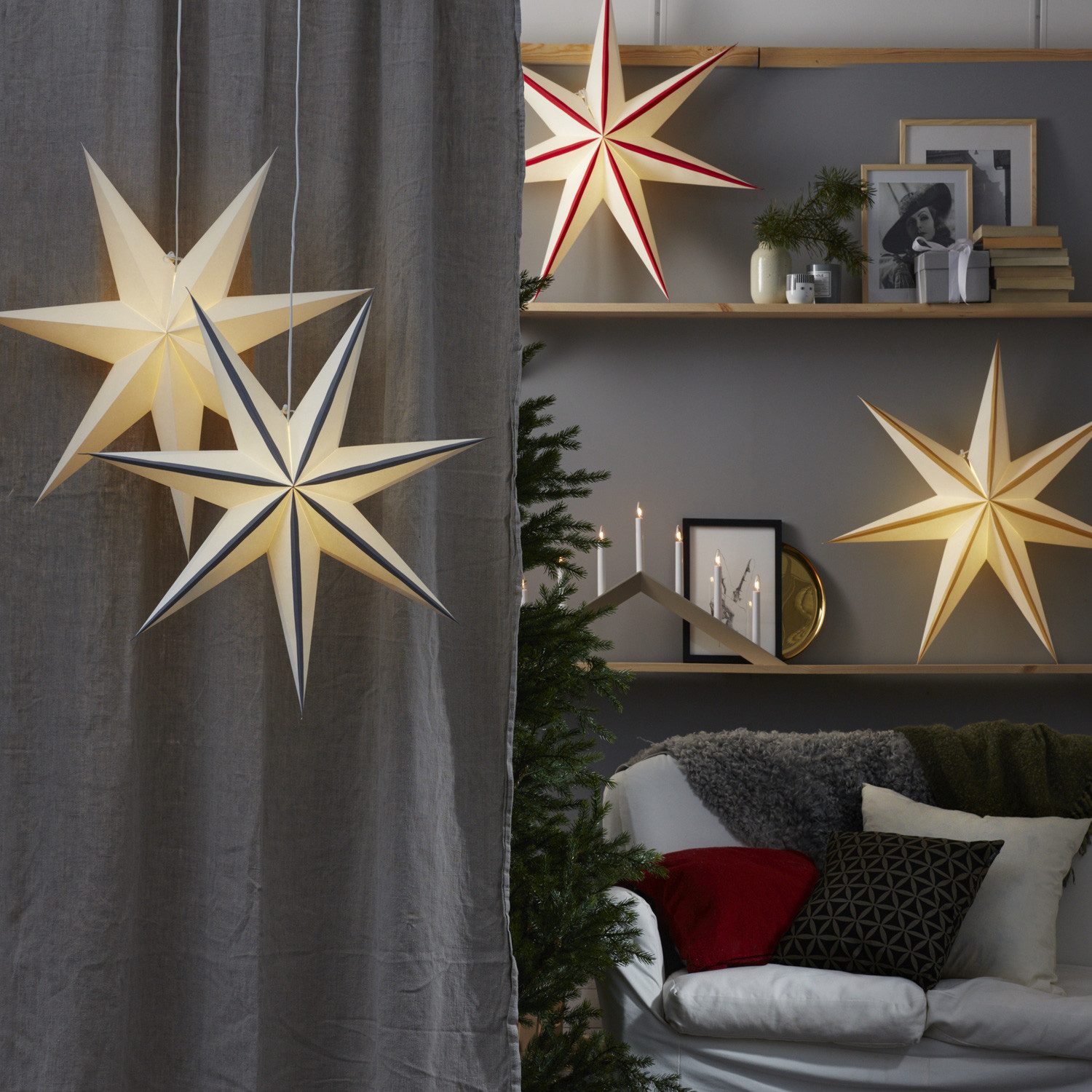 STAR TRADING Papierstern Papierstern Weihnachtsstern Leuchtstern hängend 7-zackig D: 75cm weiß