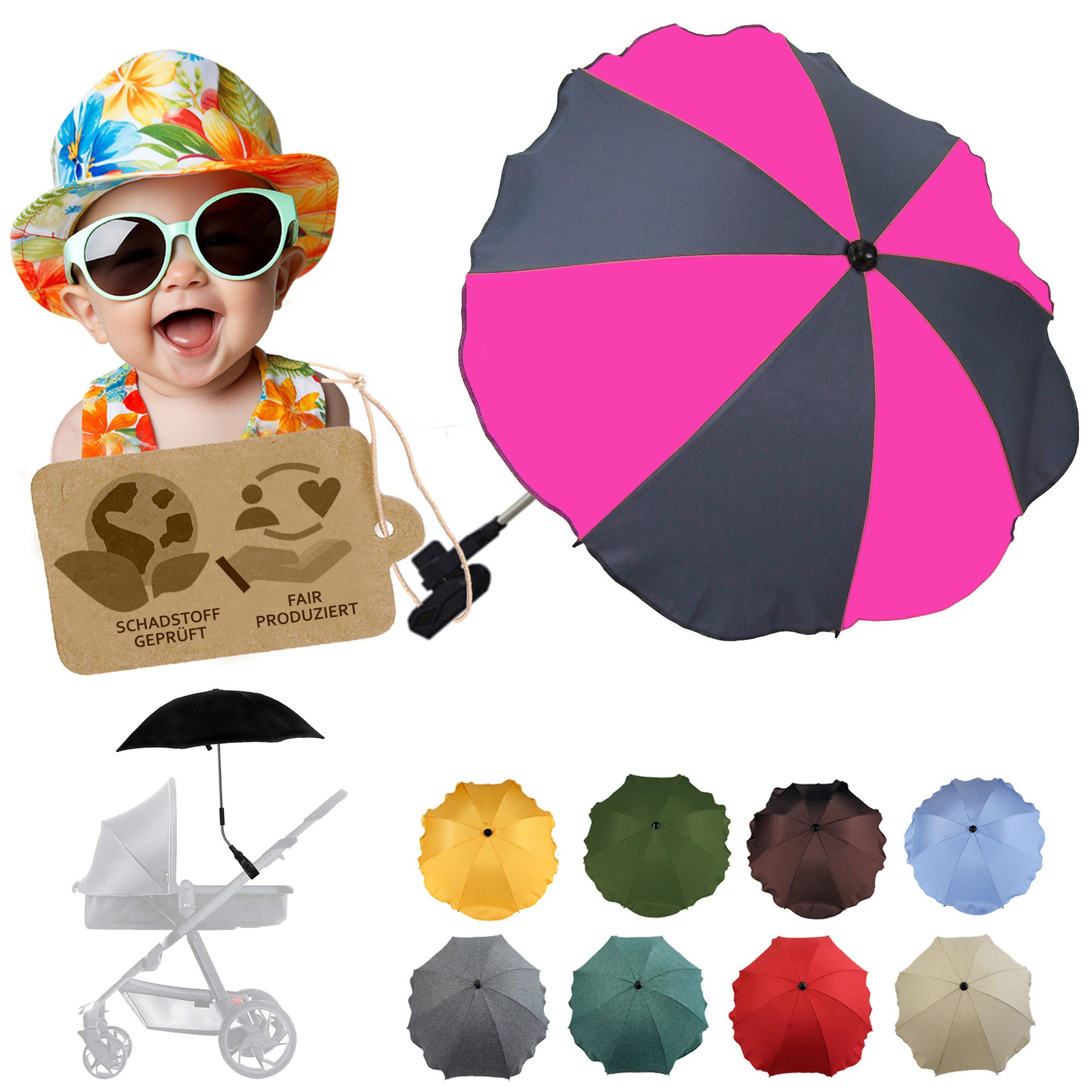 Kinderwagen-Sonnenschutzhülle Sonnenschirm Sonnenschutz für Kinderwagen Buggy Jogger universal UV50+