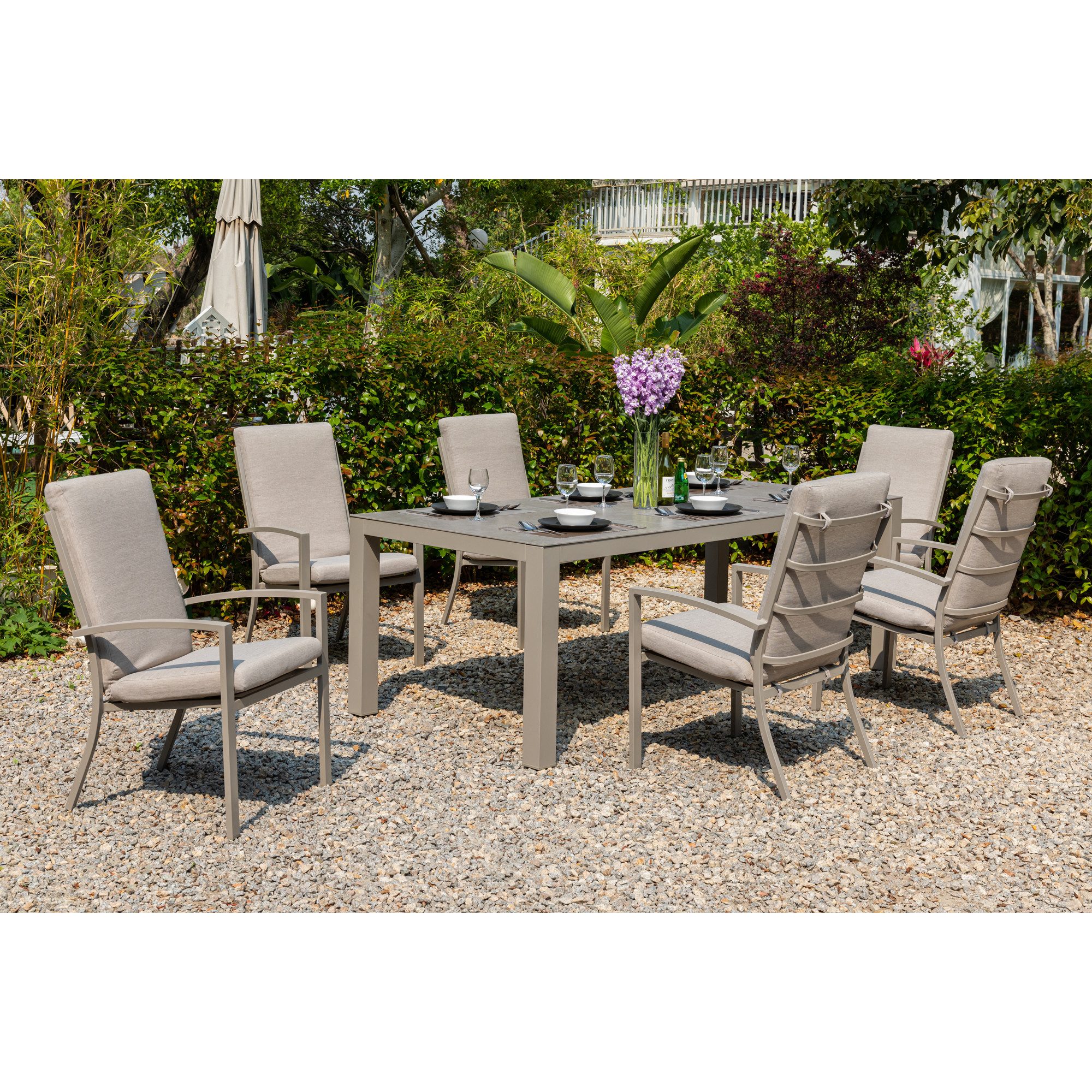 MANDALIKA Garden Garten-Essgruppe 7 tlg Premium Set Neapel inkl. Madri Sintered Stone Tisch 220x100cm