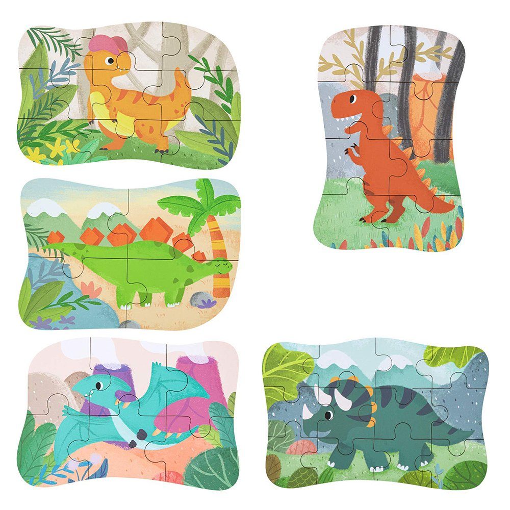 Juoungle Rahmenpuzzle Kinderpuzzle, 5 Bilds Puzzles, Geeignet für Jungen und Mädchen Puzzle, Puzzleteile Bunt(Dinosaurier)