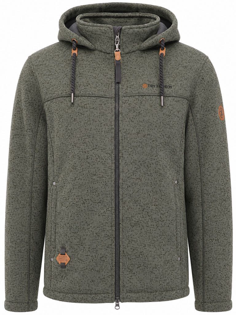 Dry Fashion Fleecejacke Helgoland Herren Wollfleece-Jacke Kapuze - Jacke Fleece Übergansjacke Windabweisend & weich, Verstellbare Kapuze, Reißverschlusstaschen