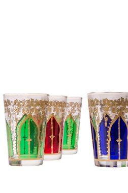 Marrakesch Orient & Mediterran Interior Teeglas Orientalische verzierte Teegläser Set 6 Gläser Babnour bunt Gold, Marokkanische Tee Gläser 6 Farben Deko orientalisch, 6 x Orientalisches Marokkanisches Teeglas verziert, verschiedene Muster