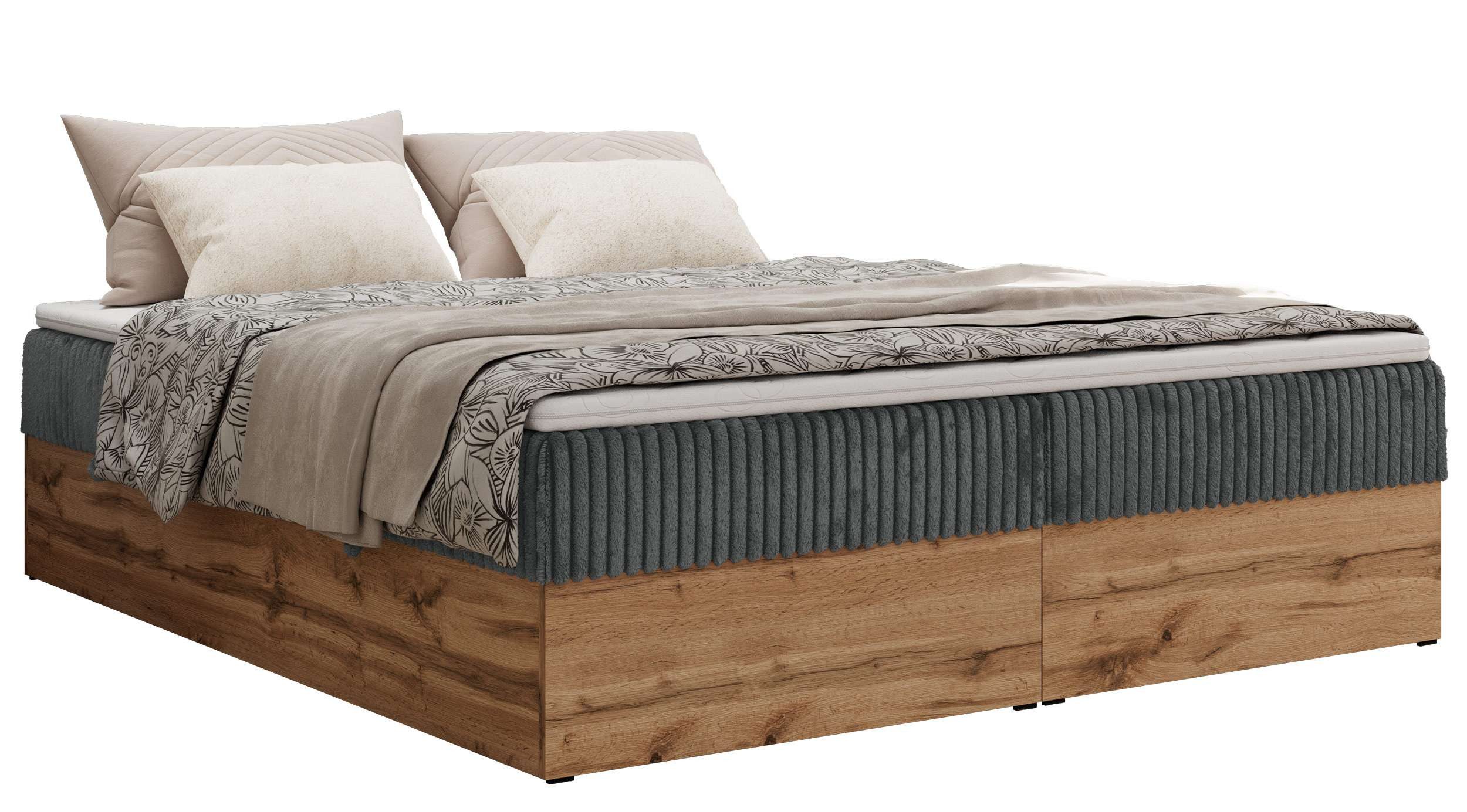 MKS MÖBEL Boxspringbett WOOD ZERO (Set, Bett, Polsterbett mit integrierten Matratzen, 2 Bettkästen, H3/H4), Topper T25 oder Visco optional, ohne Kopfteil