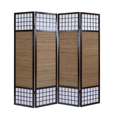 Homestyle4u Paravent Paravent Holz Raumteiler Bambus spanische Wand Trennwand Sichtschutz, 4-teilig