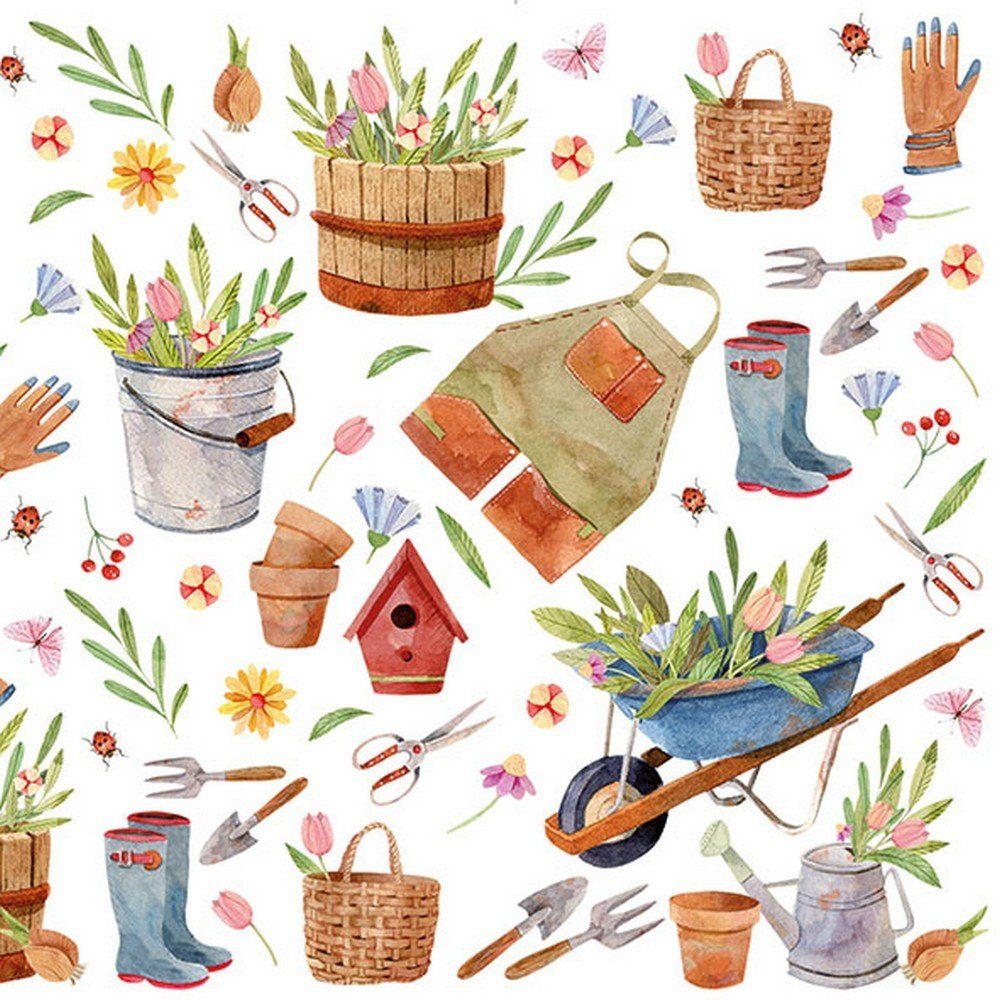 Ambiente Luxury Paper Products Papierserviette 20 Servietten Happy Gardening 33x33cm, (20 St)