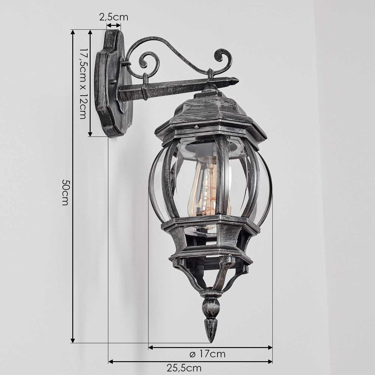 hofstein Außen-Wandleuchte Außenwandlampe aus Metall/Glas in Schwarz/Silberfarben/Klar, ohne Leuchtmittel, Wandleuchte im Vintage/Antik/Landhaus-Design, E27, IP – Bild 4 von 5