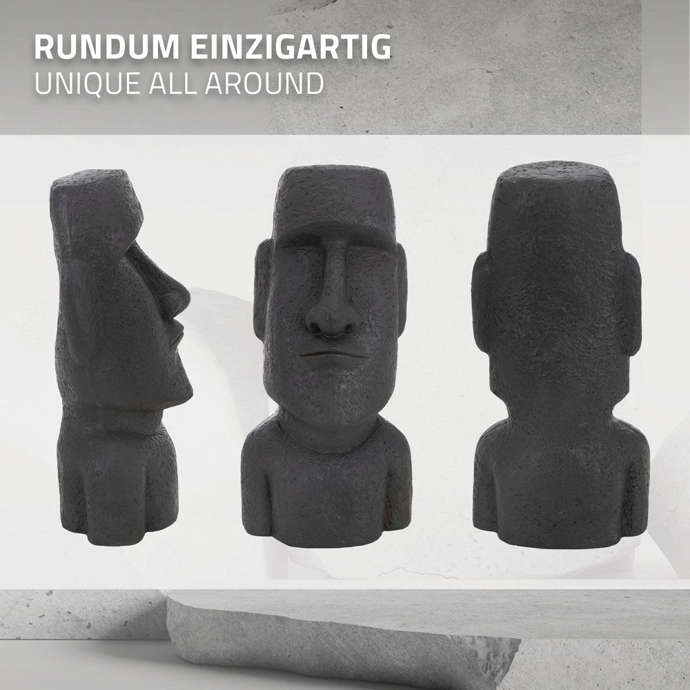 ECD Germany Dekofigur Moai Figur Kopf aus Steinguss Kunstharz Skulptur Nui Gartenfigur, Osterinsel Statue Anthrazit Steinfigur Büste Dekoration Innen&Außen – Bild 4 von 5