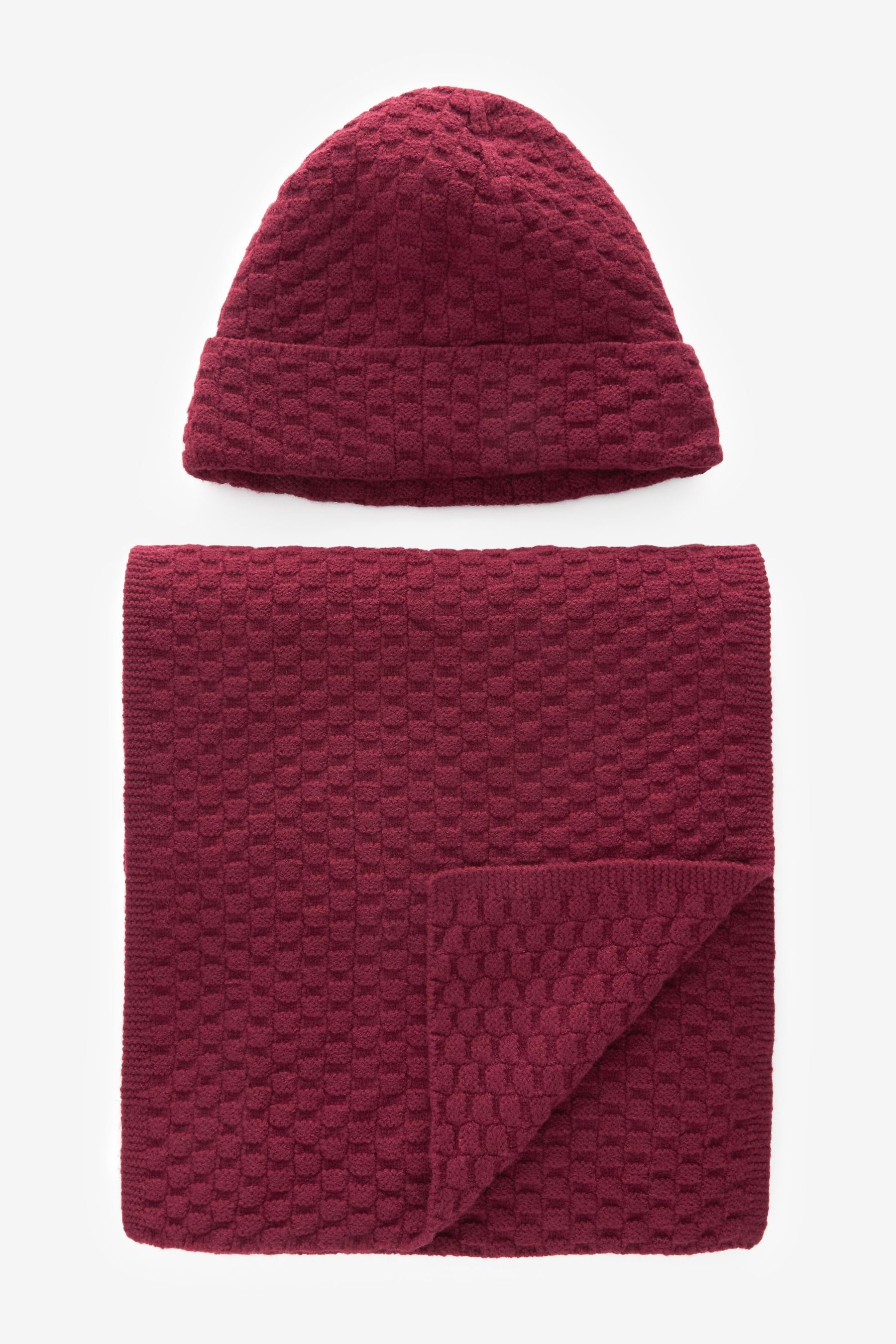 Next Beanie Set aus Strickmütze und Schal (2-St) Burgundy Red Textured