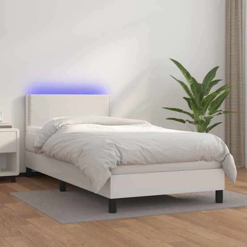 vidaXL Bett Boxspringbett mit Matratze & LED Weiß 100x200 cm Kunstleder