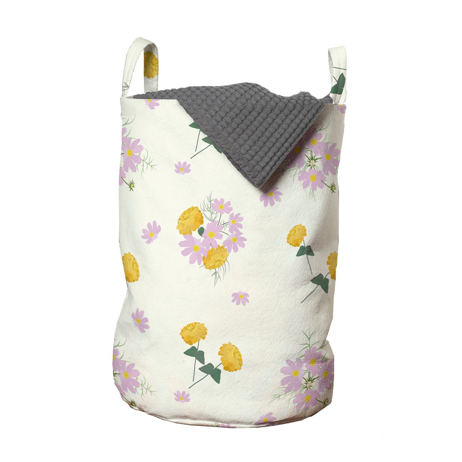 Abakuhaus Wäschesäckchen Wäschekorb mit Griffen Kordelzugverschluss für Waschsalons, Blumen Cosmee und Zinnia Blumen