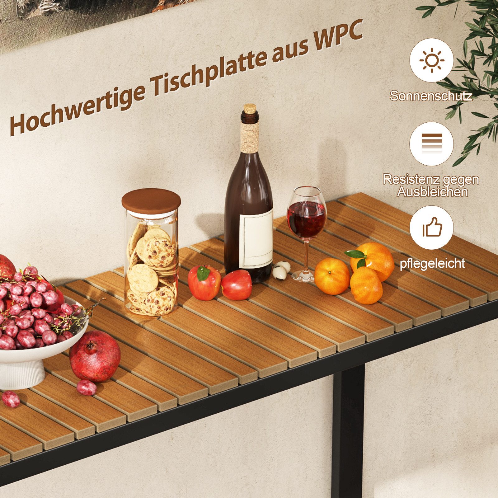 COSTWAY Gartentisch Konsolentisch, Terrassentisch wetterfest, 129x42cm, Metall