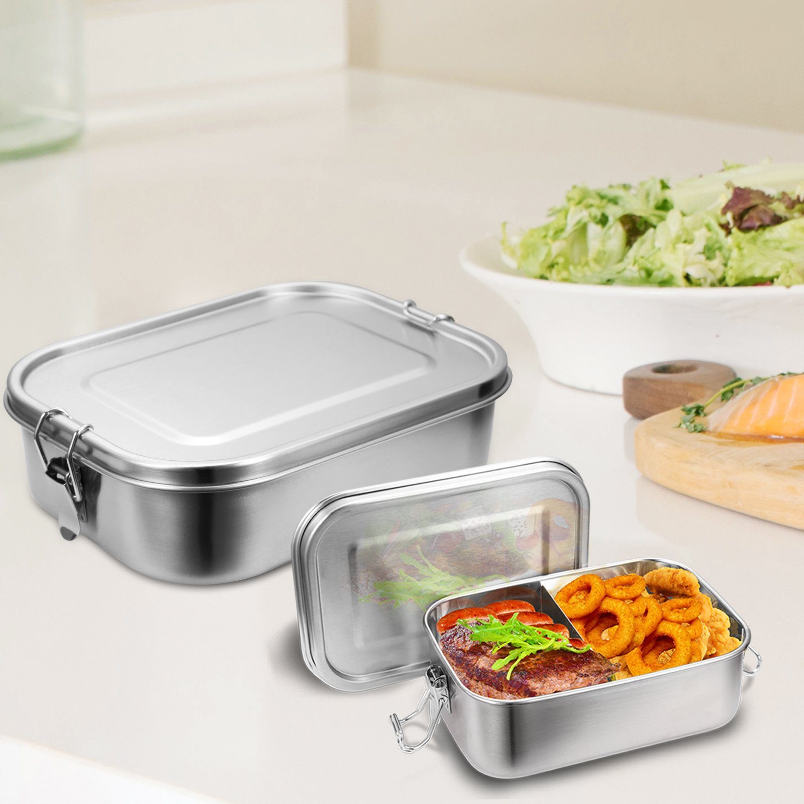 Lunchbox Brotdose Büro Edelstahl Schule Lunchbox Picknick Silber - TolleTour Nachhaltige für 800+1400ml