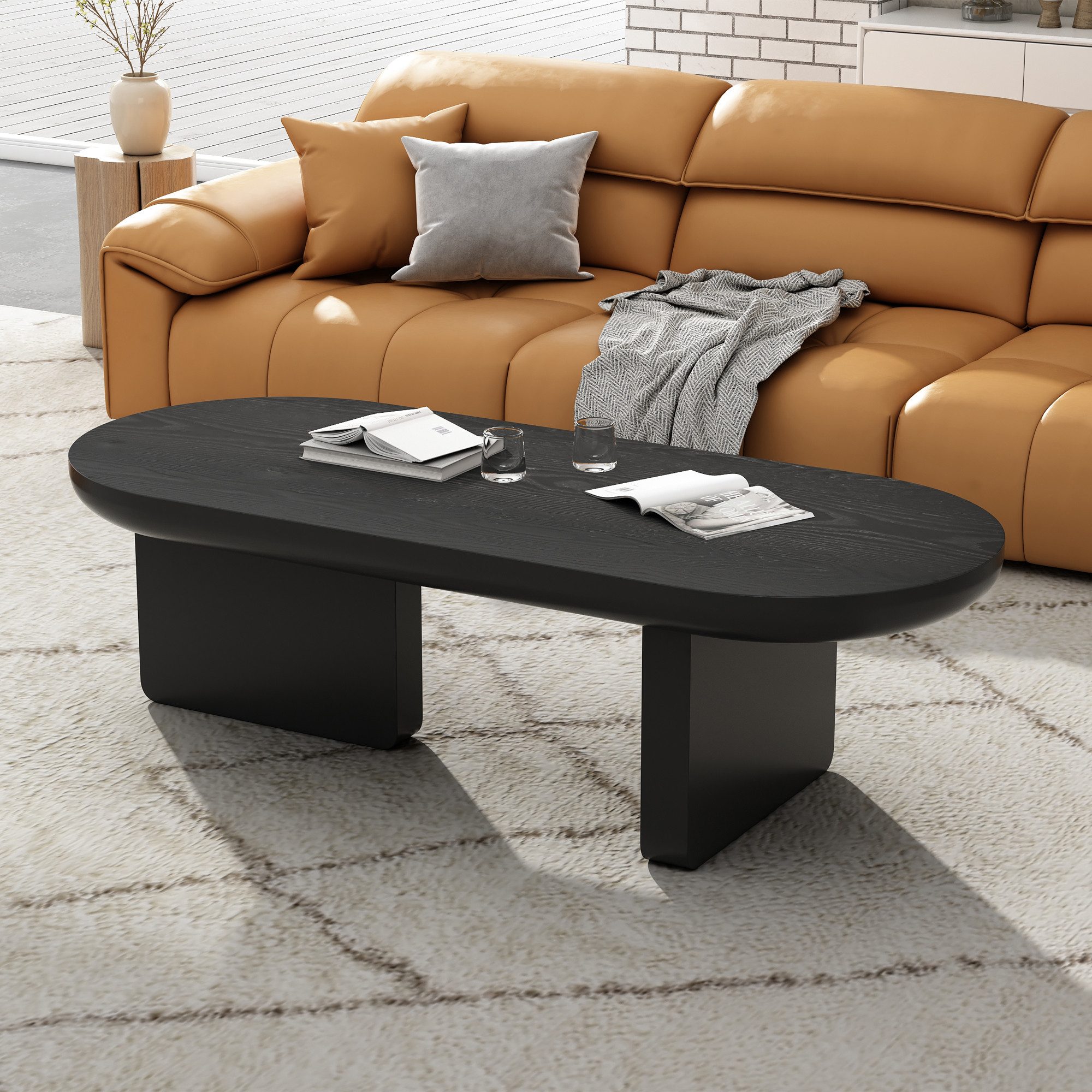 Merax Couchtisch Ovaler Sofatisch mit Sprühlack-Oberfläche und Minimalistischem Design (1-St), Beistelltisch Wohnzimmertisch 119,7x49,8x35,5 cm