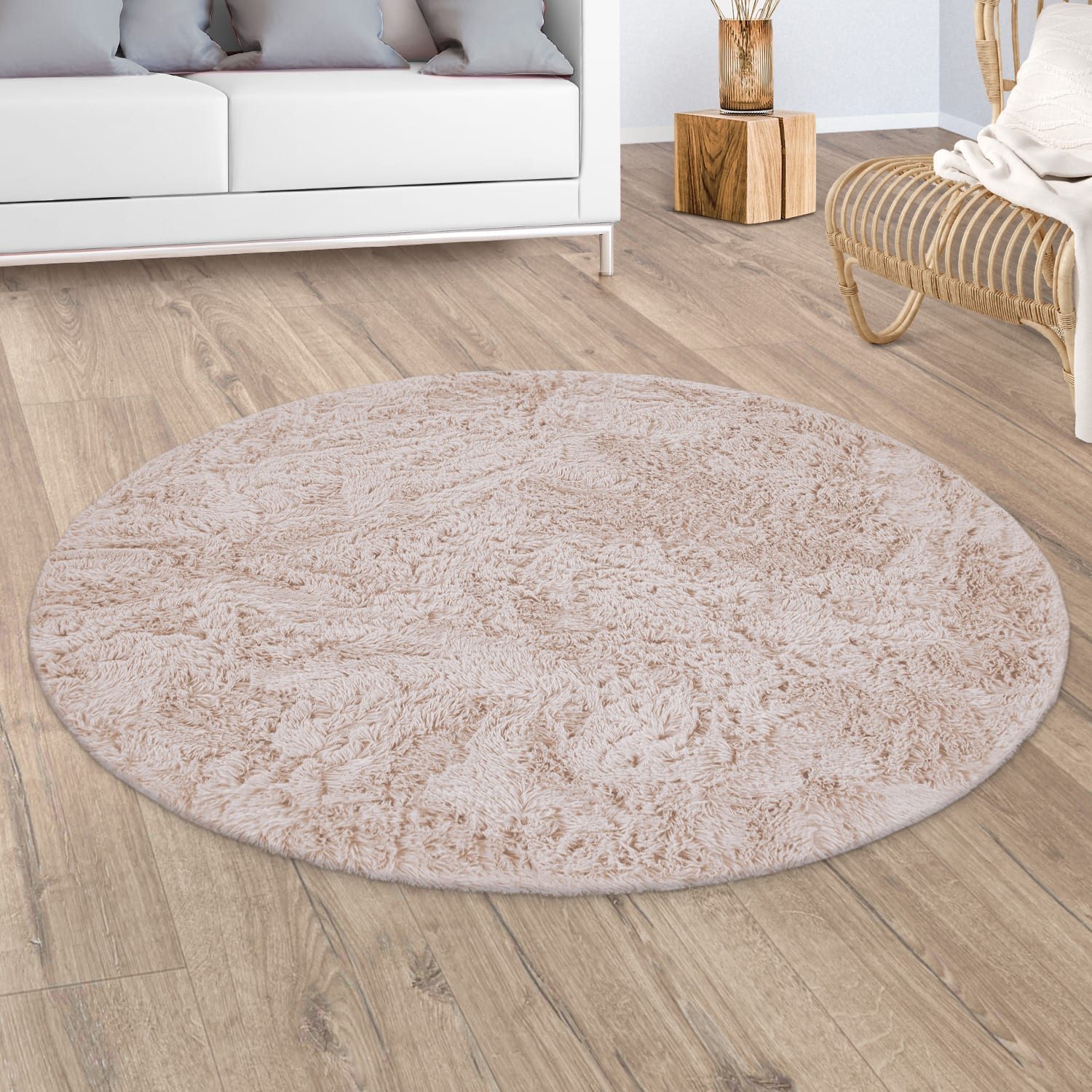 KADIMA DESIGN Teppich waschbar Unifarben Schlafzimmer Hochflor Teppich Shaggy, Rund, Höhe: 37 mm, Florhöhe: 33 mm, Polyester, Rund, 80D, …