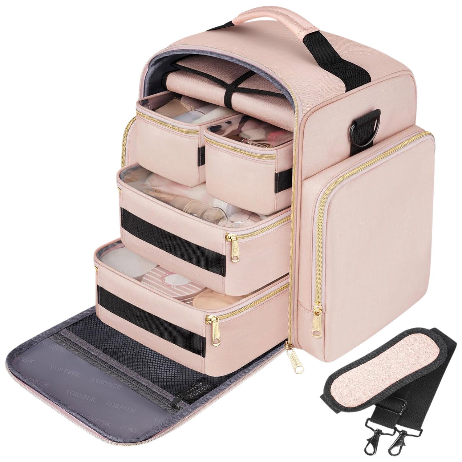 Kosmetiktasche Reise Groß Schminktasche Damen Kulturbeutel mit 4 abnehmbaren Etuis