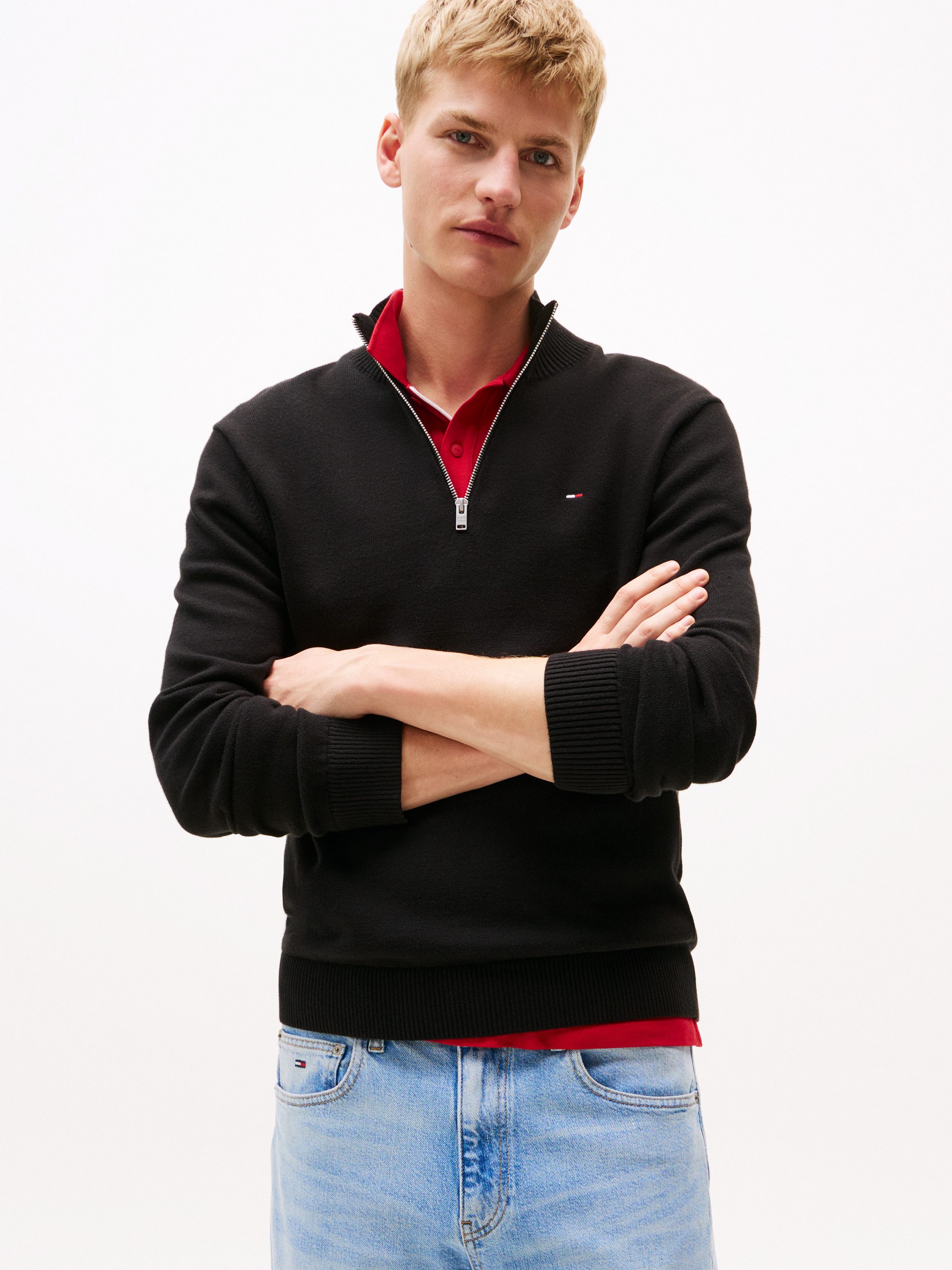 Tommy Jeans Strickpullover TJM SLM ESS LIGHT ¼ ZIP SWTR EXT Mit Rundhalsausschnitt