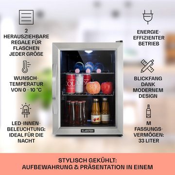 Klarstein Getränkekühlschrank HEA-Beersafe-M 10033119A, 54 cm hoch, 40.5 cm breit, Mini Kühlschrank Bierkühlschrank klein Getränkekühlschrank mit Glastür