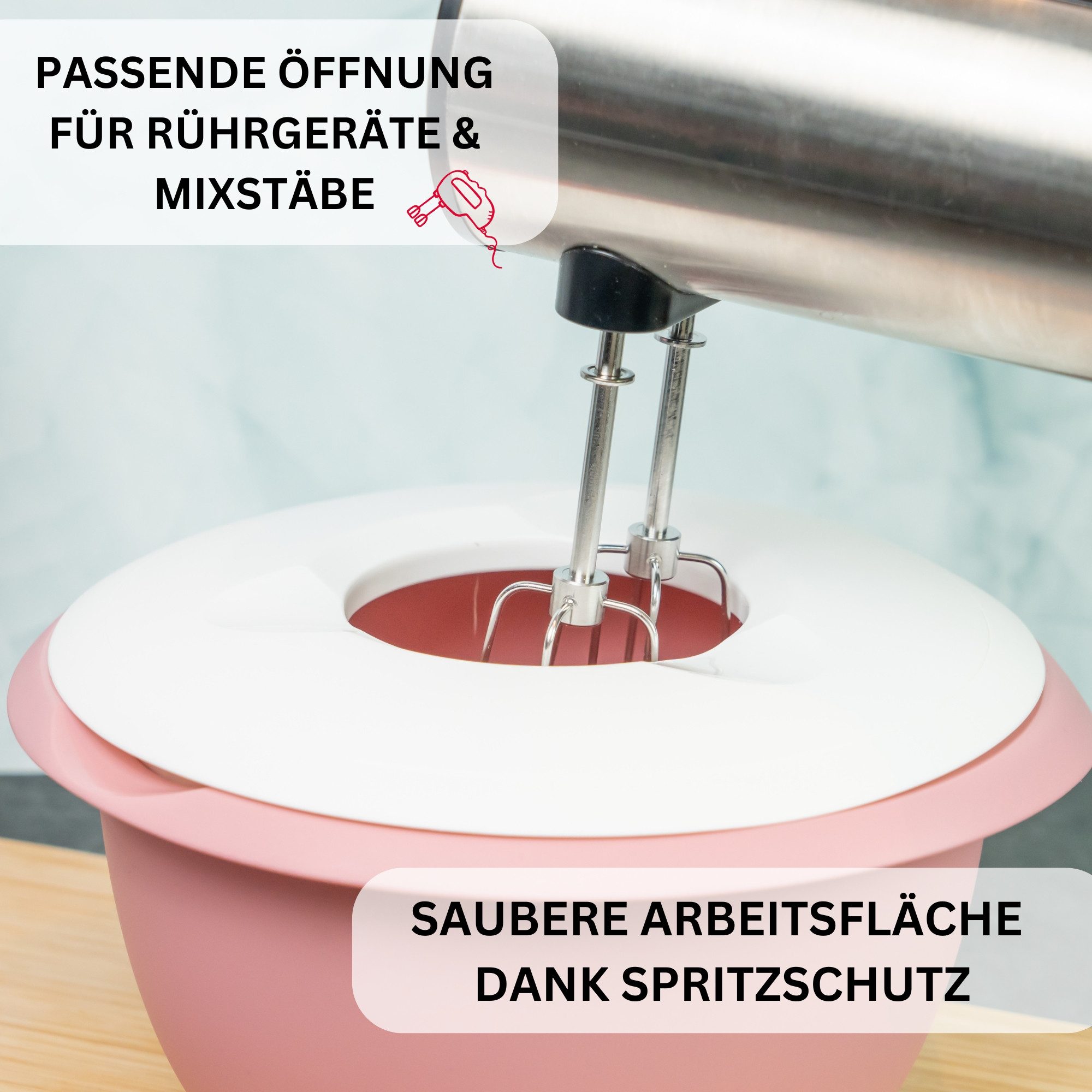 WESTMARK Rührschüssel mit zweigeteiltem Deckel, 2,5 l, Mit Ausgießer, Kunststoff, Rosa/Weiß, PP, PE