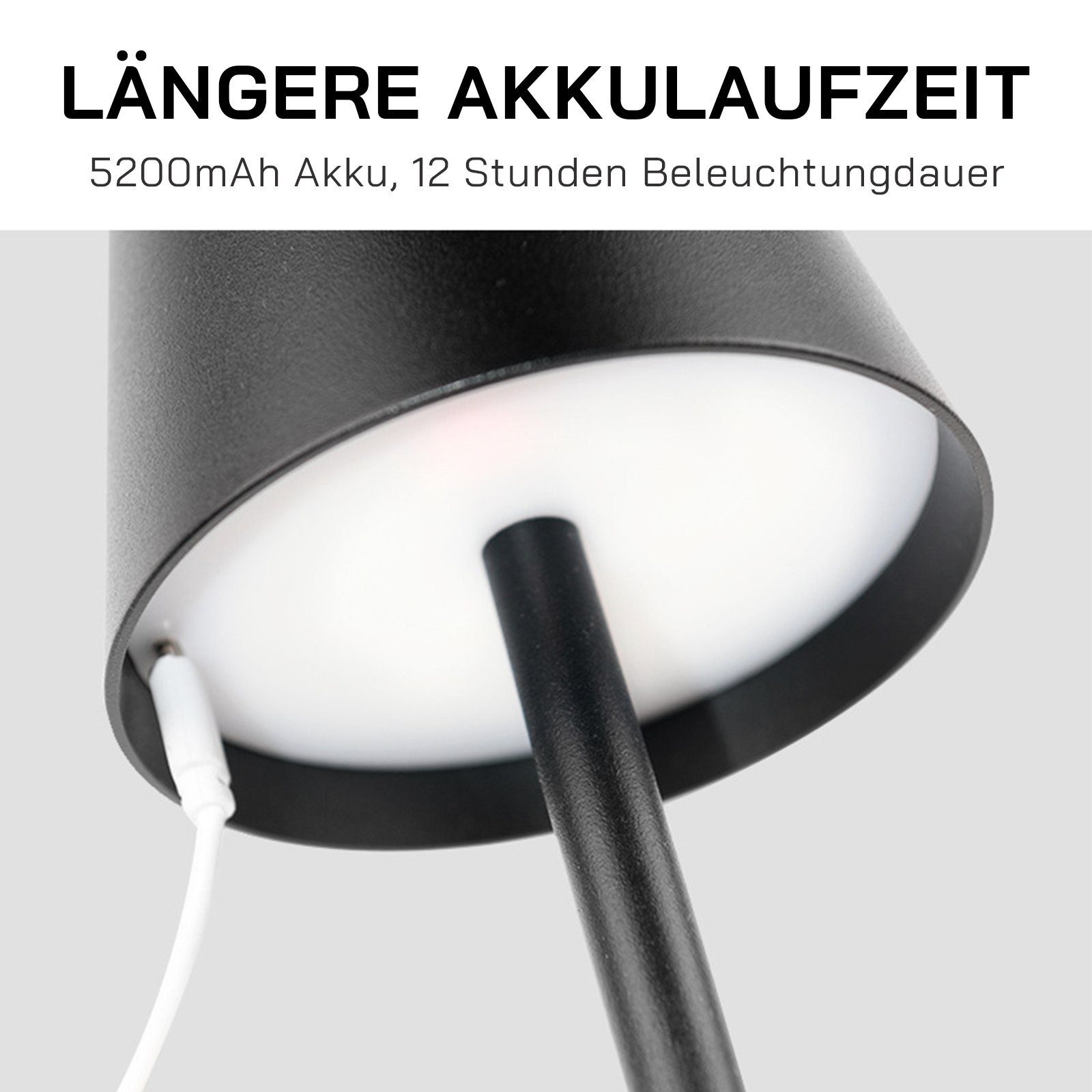 Outdoor fest - Außen-Tischleuchte LIGHTSTUDIO LED Dimmbar Kabellos 5200mAh Wasserdicht LED Wohnzimmer integriert, LED Tischleuchten Schreibtischlampe, Tischlampe Schlafzimmer, Akku, Schwarz,