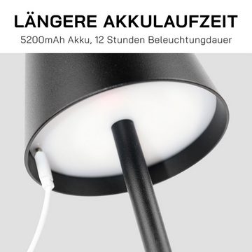 LIGHTSTUDIO Außen-Tischleuchte Tischleuchte Kabellos LED Tischlampe Wohnzimmer Outdoor - Schwarz GD, LED fest integriert, Schlafzimmer, Dimmbar Schreibtischlampe, 5200mAh Akku, Wasserdicht