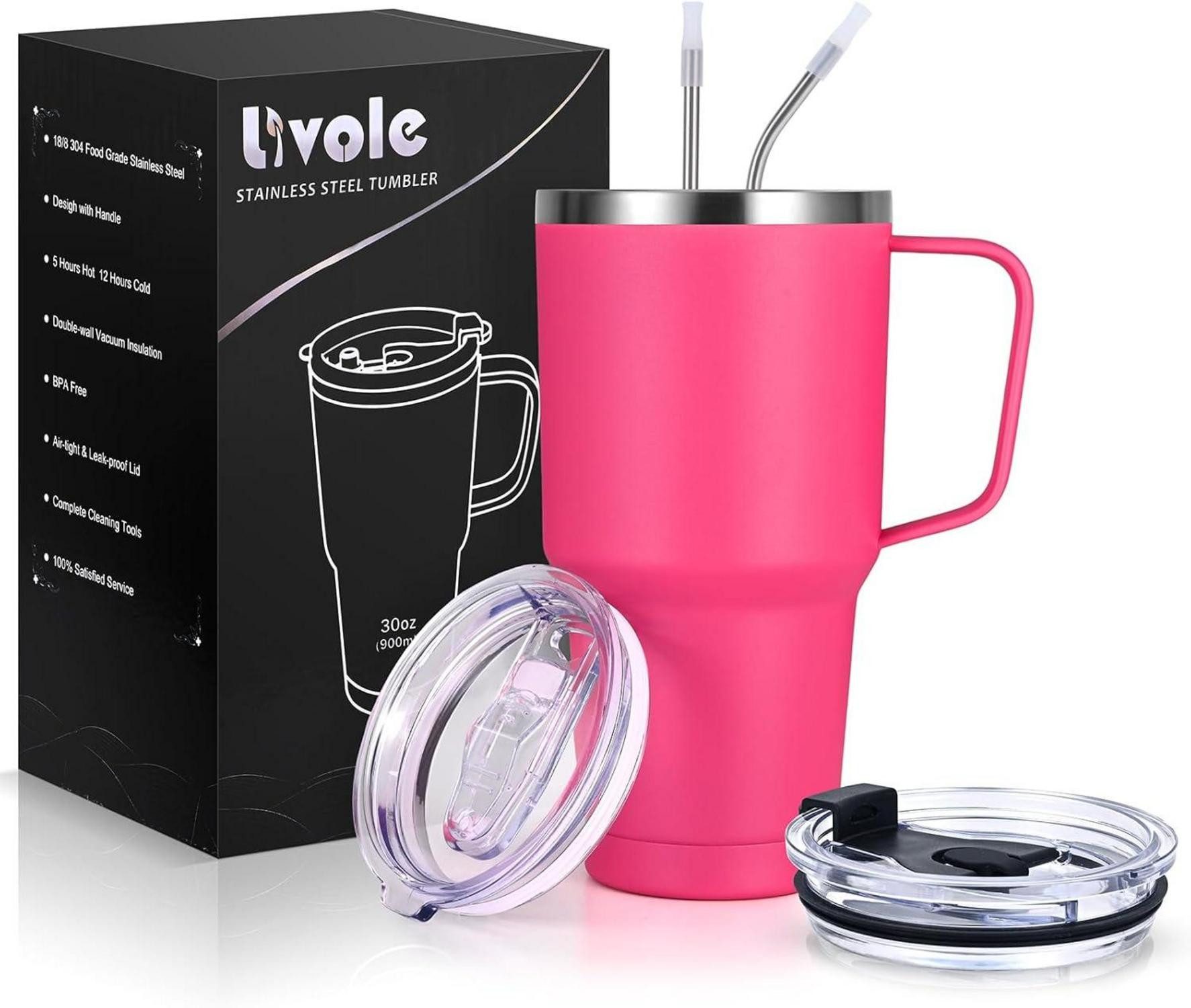 Thermobecher Livole 900ml Doppelwandig Thermobecher Strohhalm Henkel Edelstahl