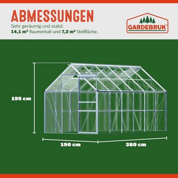 Gardebruk Gewächshaus, Aluminium 7,2m² 380x190cm inkl. 4 Dachfenster Treibhaus Garten