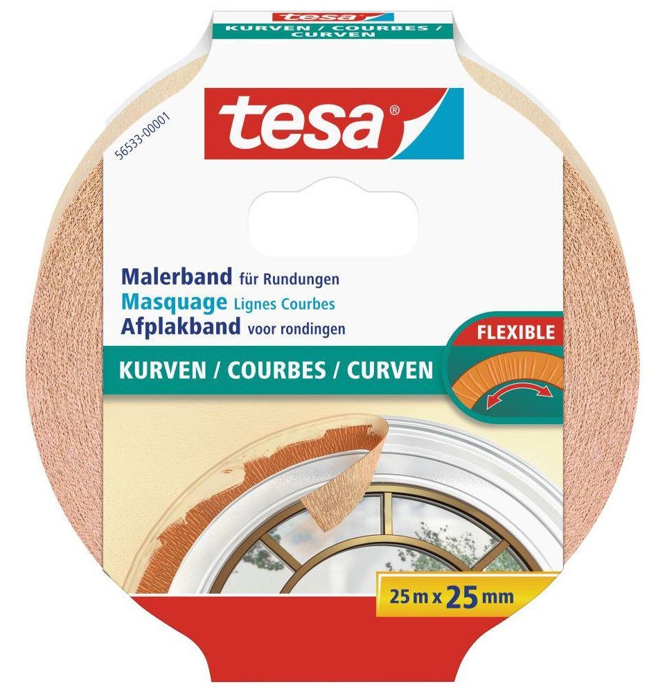 Kreppband tesa Malerband für Kurven 25 m x 25 mm, beige