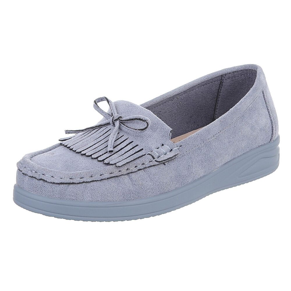 Ital-Design Eleganter Fransen-Schuh für Damen mit hohem Tragekomfort Slipper (91409701) Keilabsatz/Wedge Mokassins in Hellblau